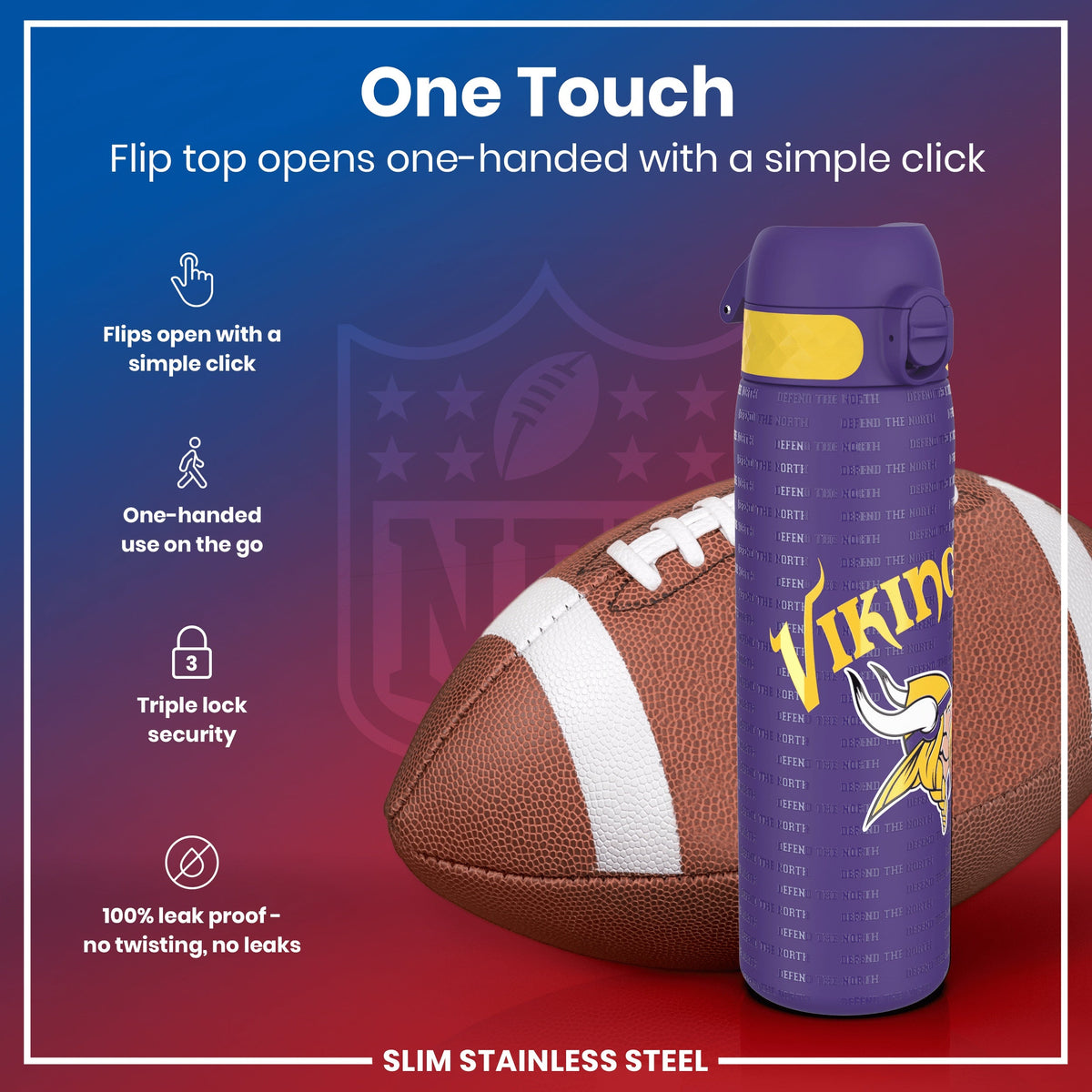 NFL x ION8, Inox, Minnesota Vikings, 600 ml