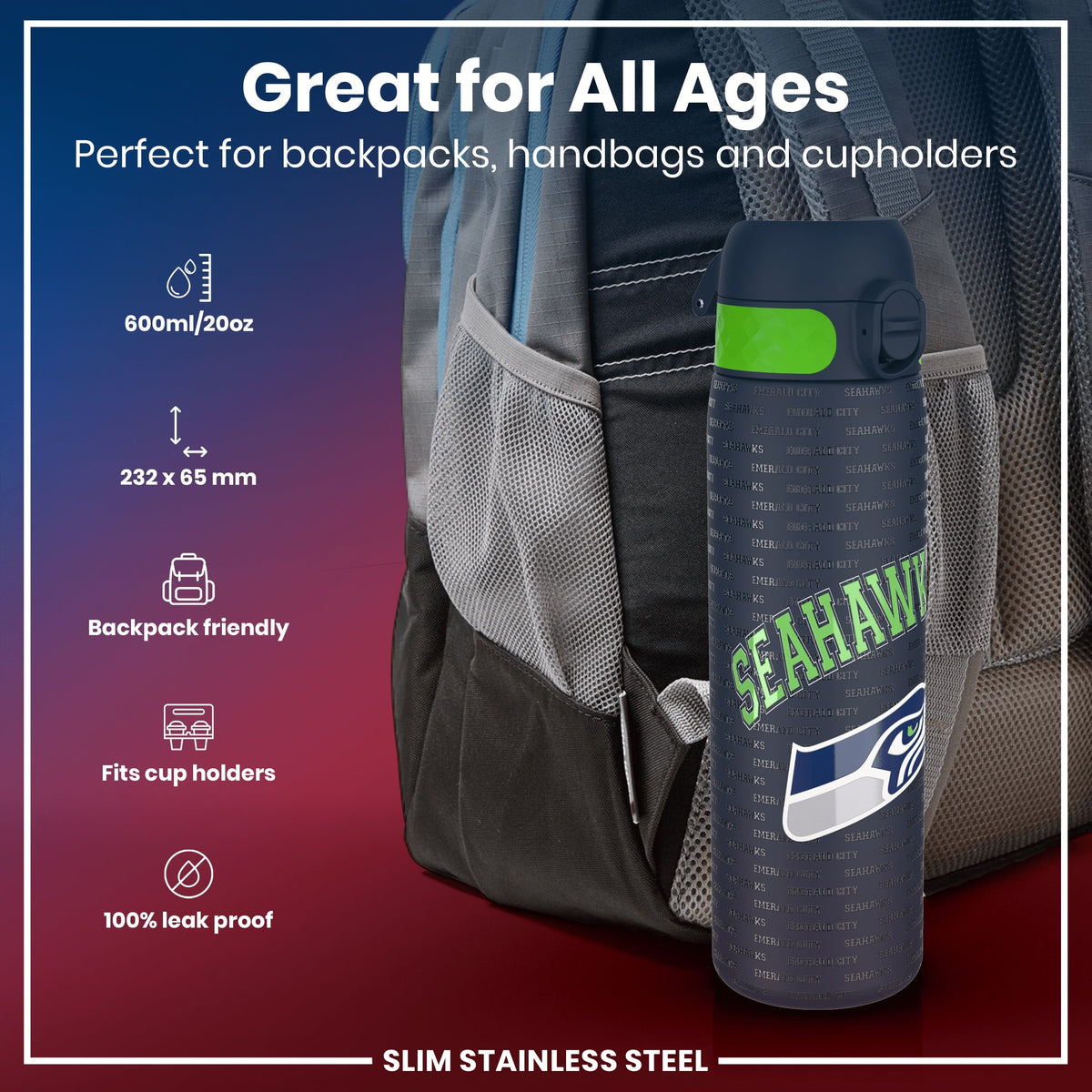 NFL x ION8, Inox, Seattle Seahawks, 600 ml