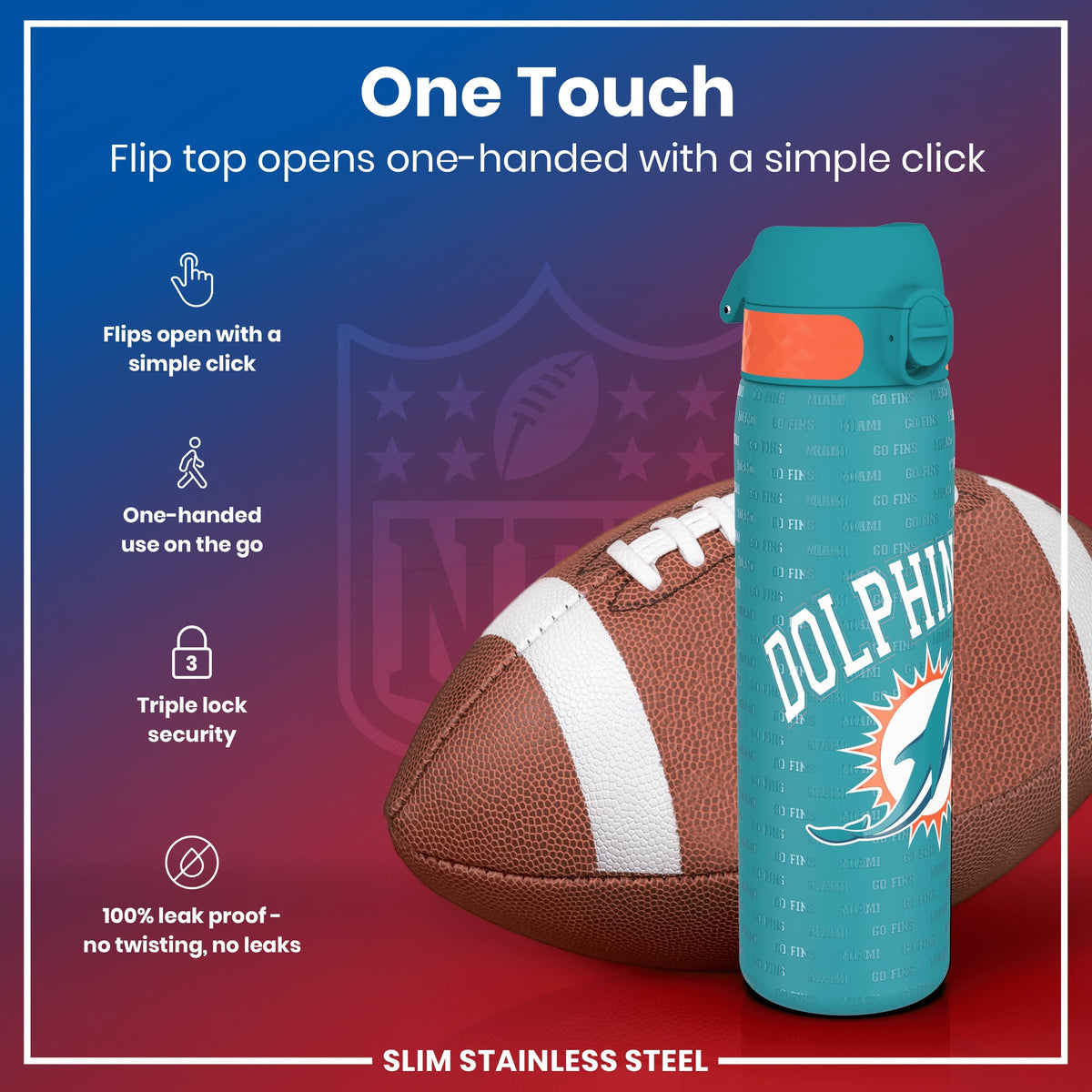 NFL x ION8, Inox, Miami Dolphins, 600 ml