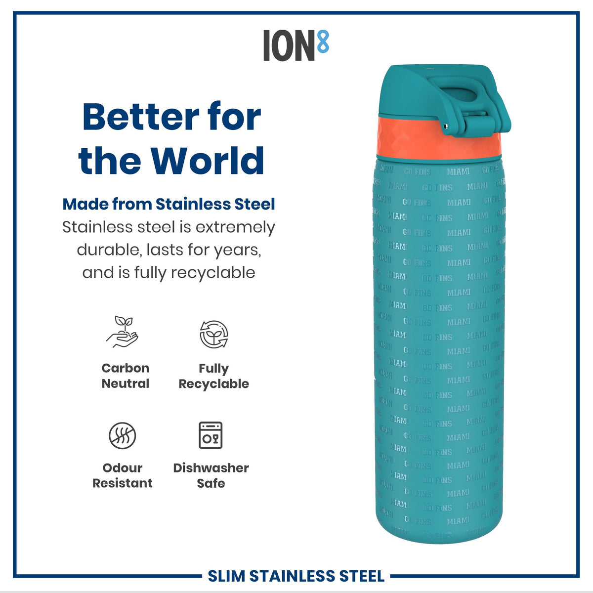 NFL x ION8, Inox, Miami Dolphins, 600 ml