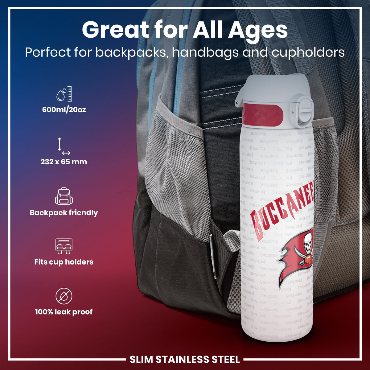 NFL x ION8, Inox, Tampa Bay Buccaneers, 600 ml