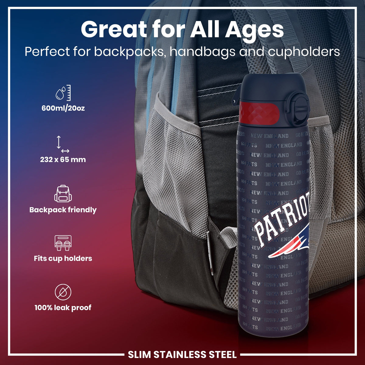 NFL x ION8, Inox, New England Patriots, 600 ml