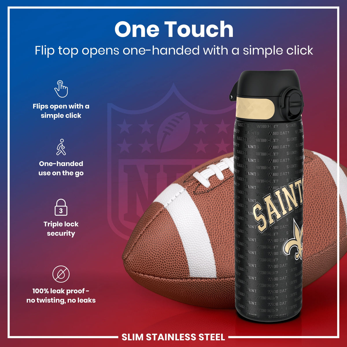 NFL x ION8, Inox, New Orleans Saints, 600 ml