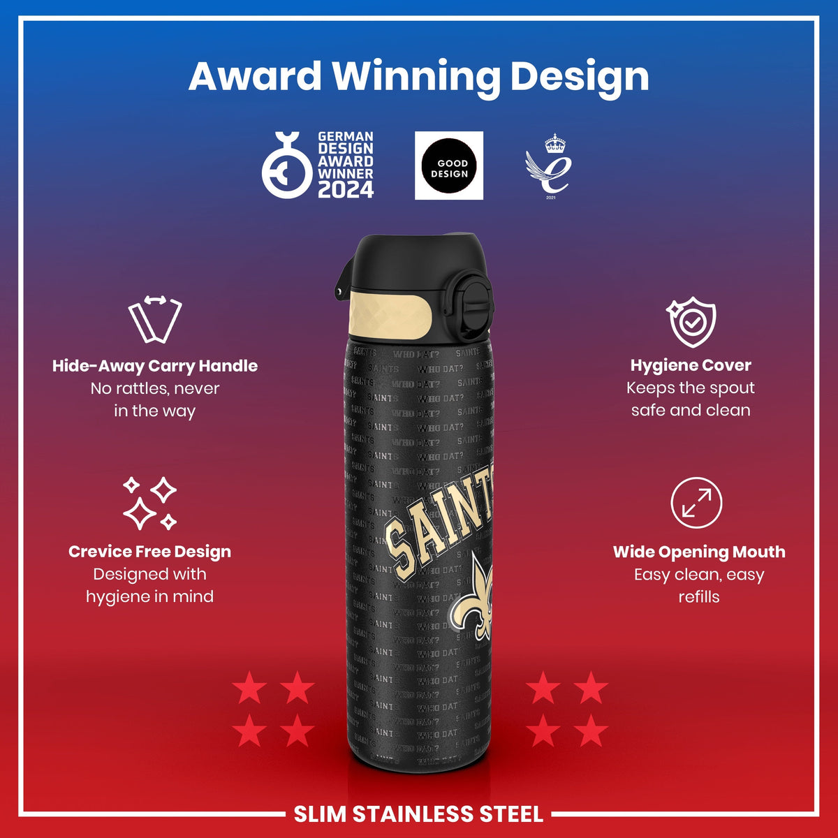 NFL x ION8, Inox, New Orleans Saints, 600 ml