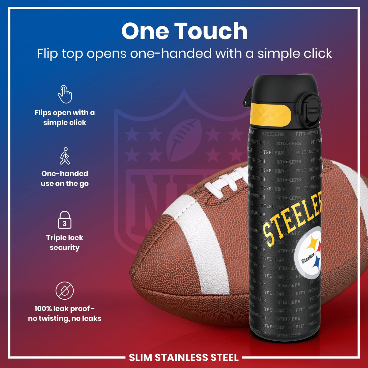 NFL x ION8, Inox, Pittsburgh Steelers, 600 ml