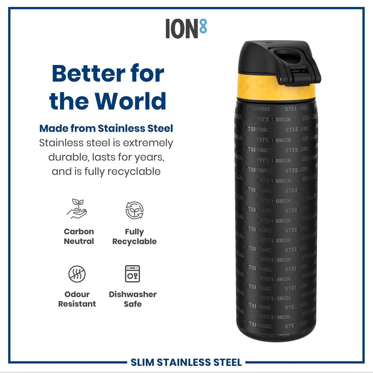 NFL x ION8, Inox, Pittsburgh Steelers, 600 ml