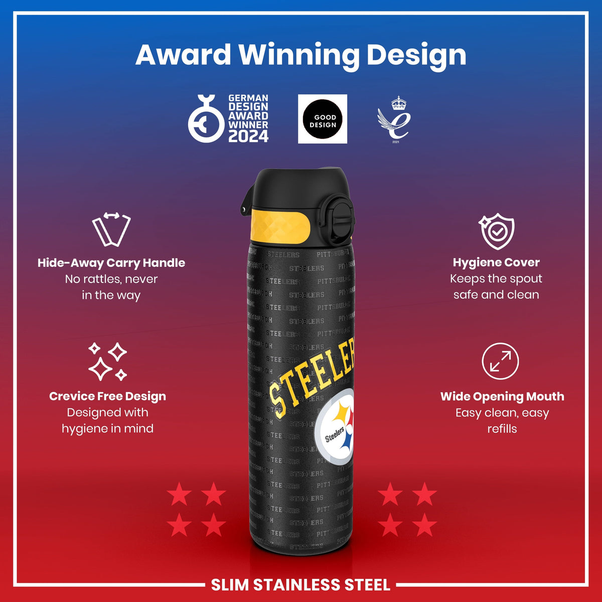 NFL x ION8, Inox, Pittsburgh Steelers, 600 ml