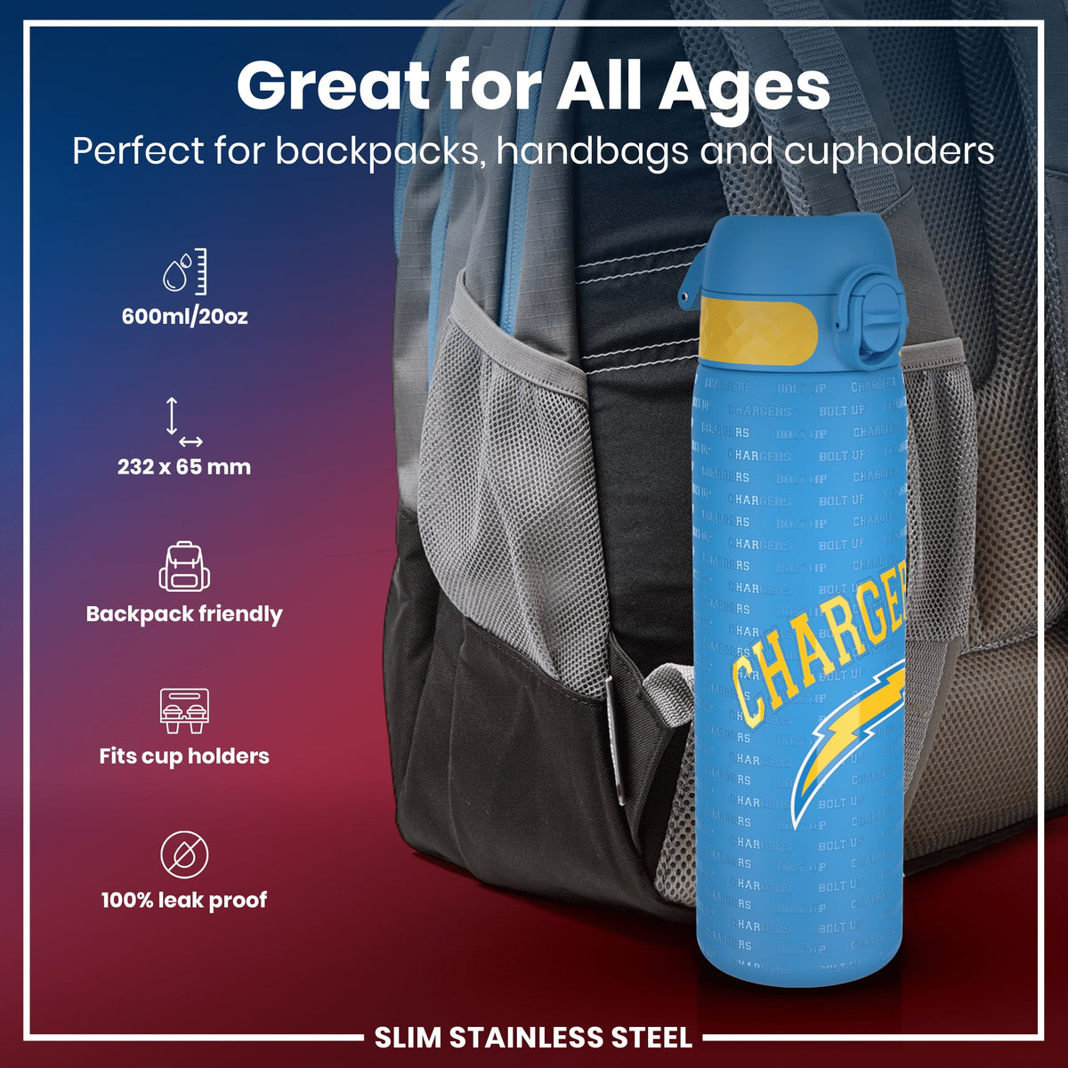 NFL x ION8, Inox, Los Angeles Chargers, 600 ml