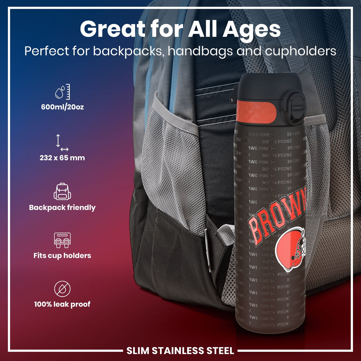 NFL x ION8, Inox, Cleveland Browns, 600 ml