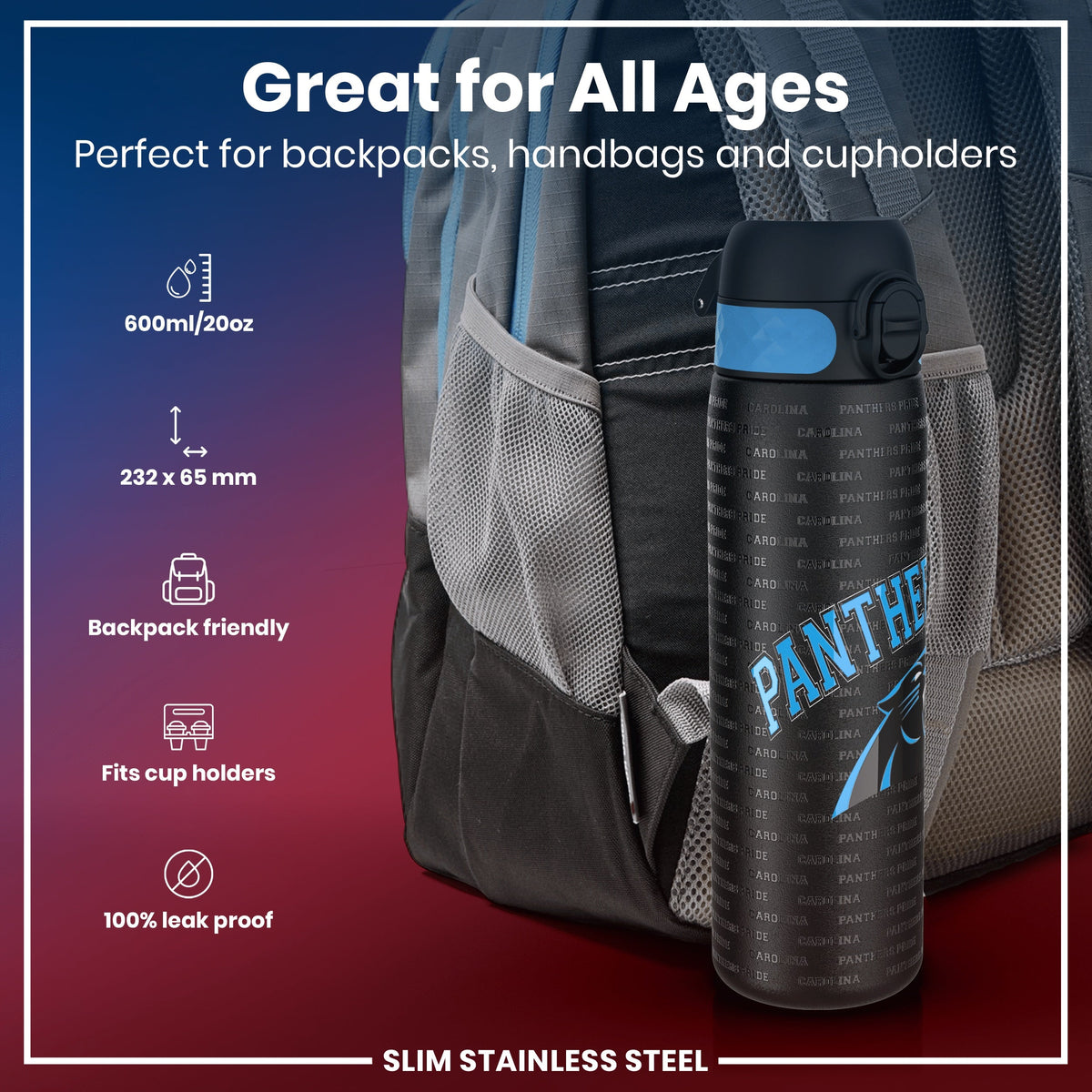 NFL x ION8, Inox, Carolina Panthers, 600 ml