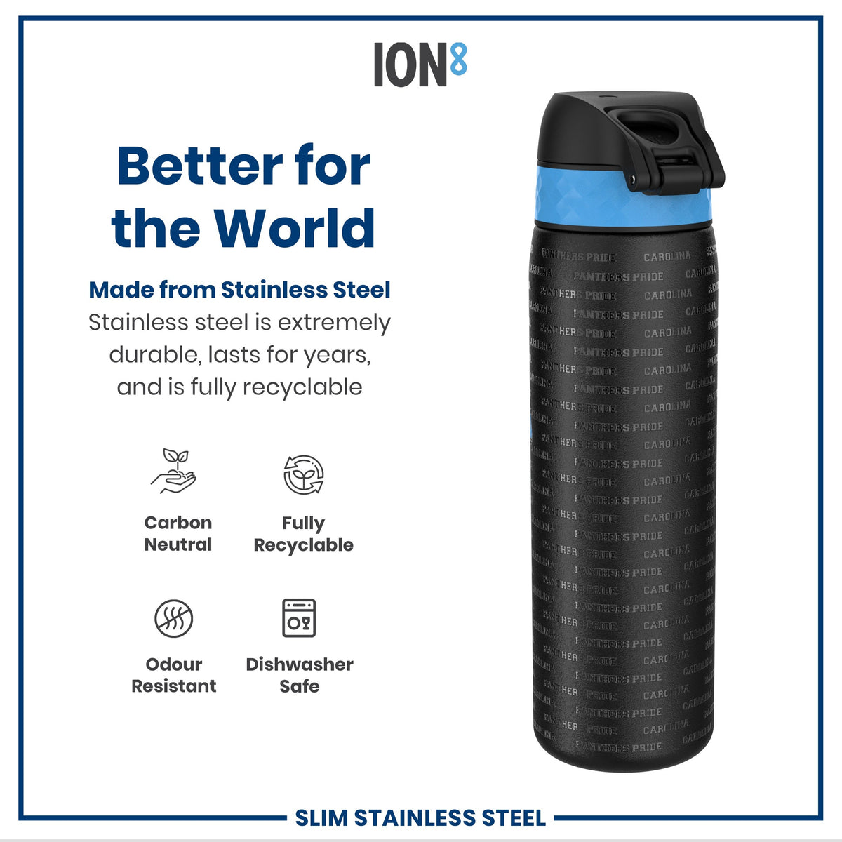 NFL x ION8, Inox, Carolina Panthers, 600 ml