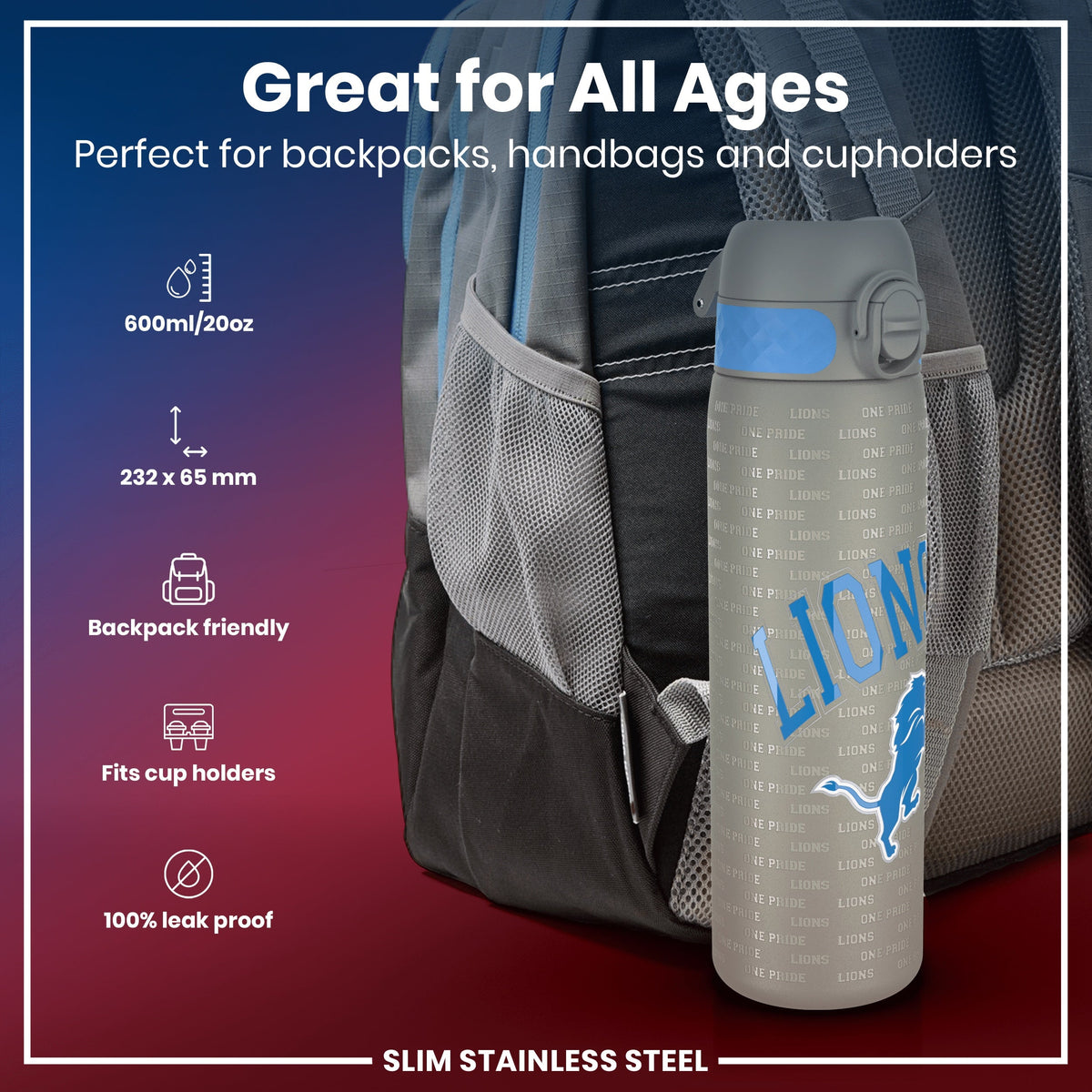 NFL x ION8, Inox, Detroit Lions, 600 ml