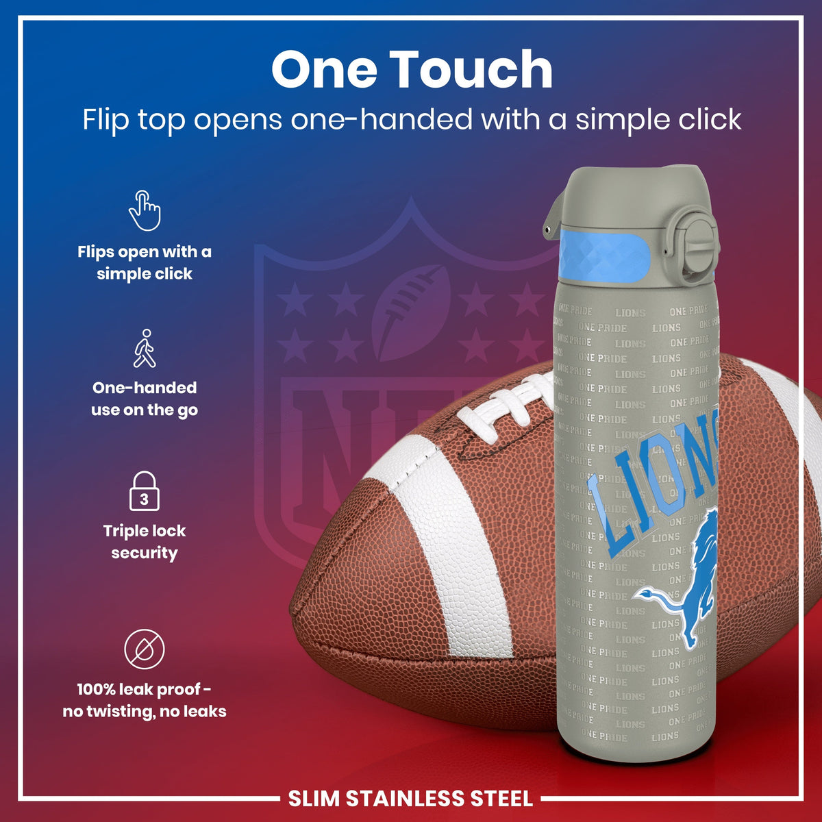 NFL x ION8, Inox, Detroit Lions, 600 ml