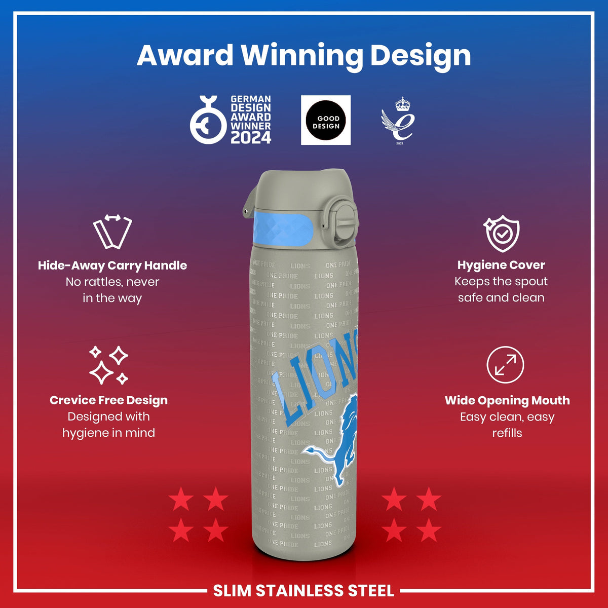 NFL x ION8, Inox, Detroit Lions, 600 ml
