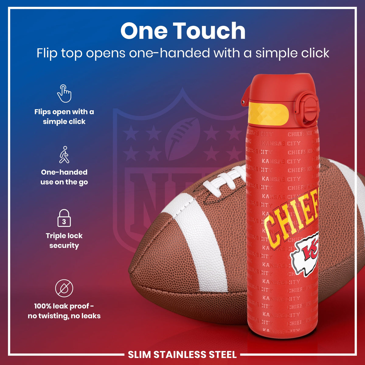 NFL x ION8, Inox, Kansas City Chiefs, 600 ml