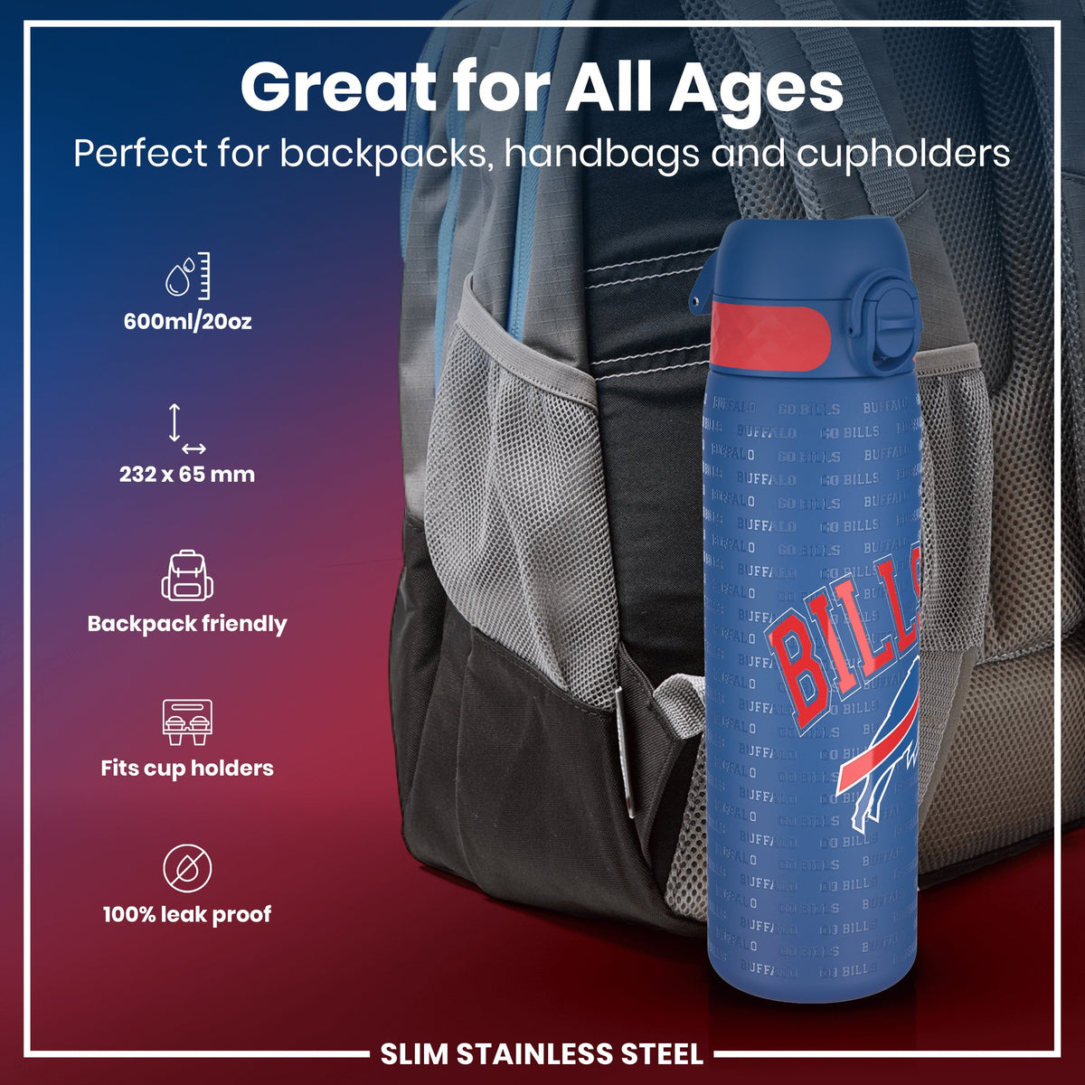 NFL x ION8, Inox, Buffalo Bills, 600 ml