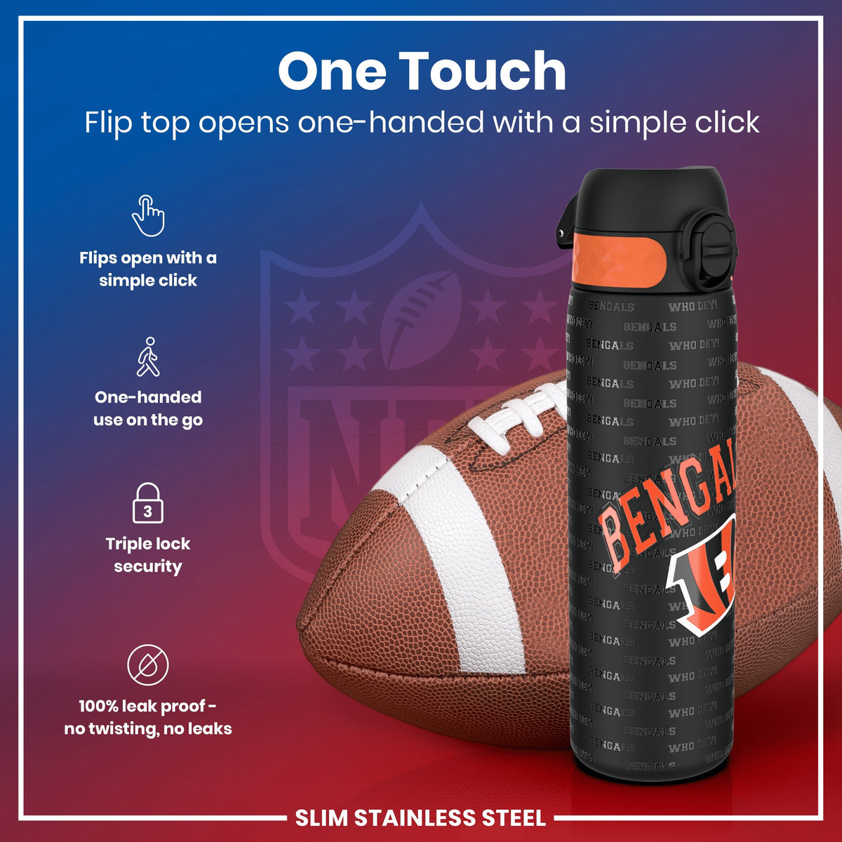 NFL x ION8, Inox, Cincinnati Bengals, 600 ml