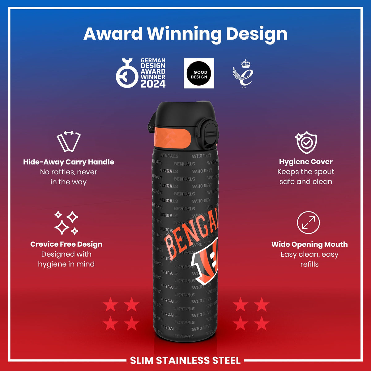 NFL x ION8, Inox, Cincinnati Bengals, 600 ml