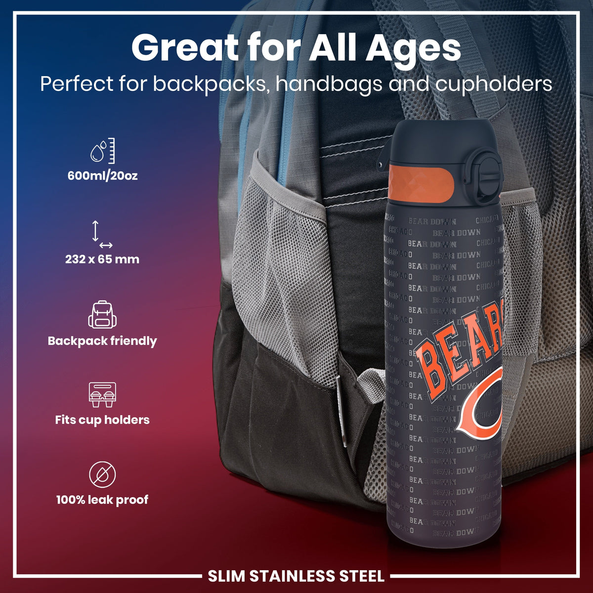NFL x ION8, Inox, Chicago Bears, 600 ml