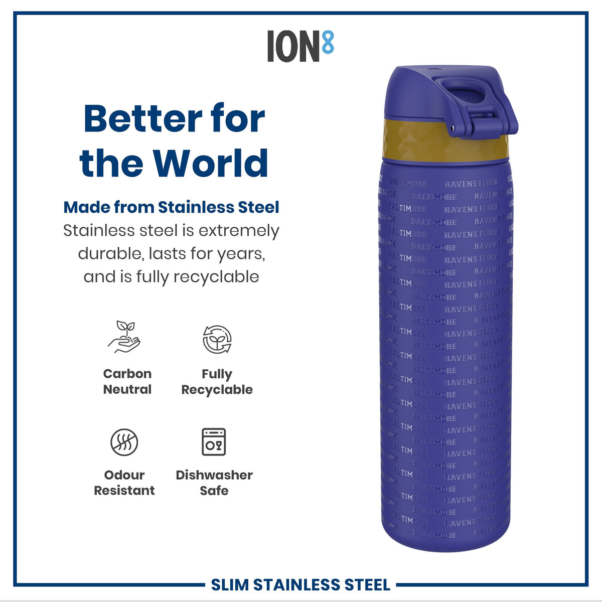 NFL x ION8, Inox, Baltimore Ravens, 600 ml