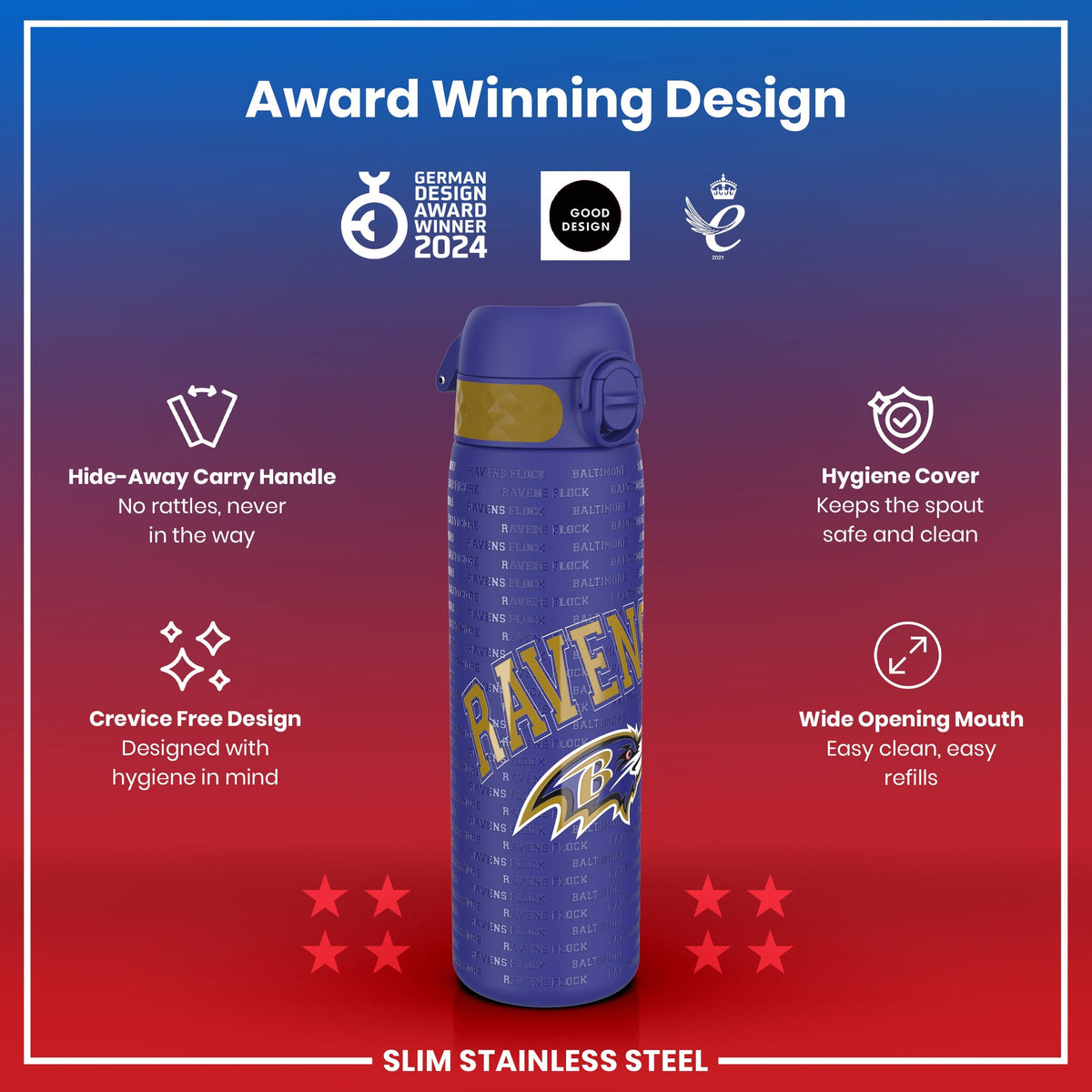 NFL x ION8, Inox, Baltimore Ravens, 600 ml