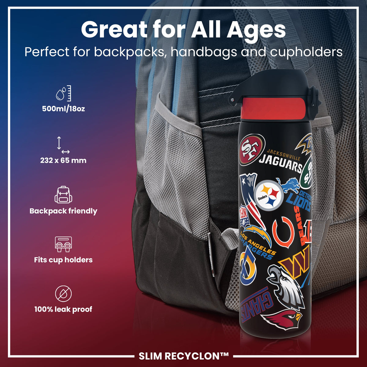 NFL x ION8, Recyclon, Patch Logos, 500 ml