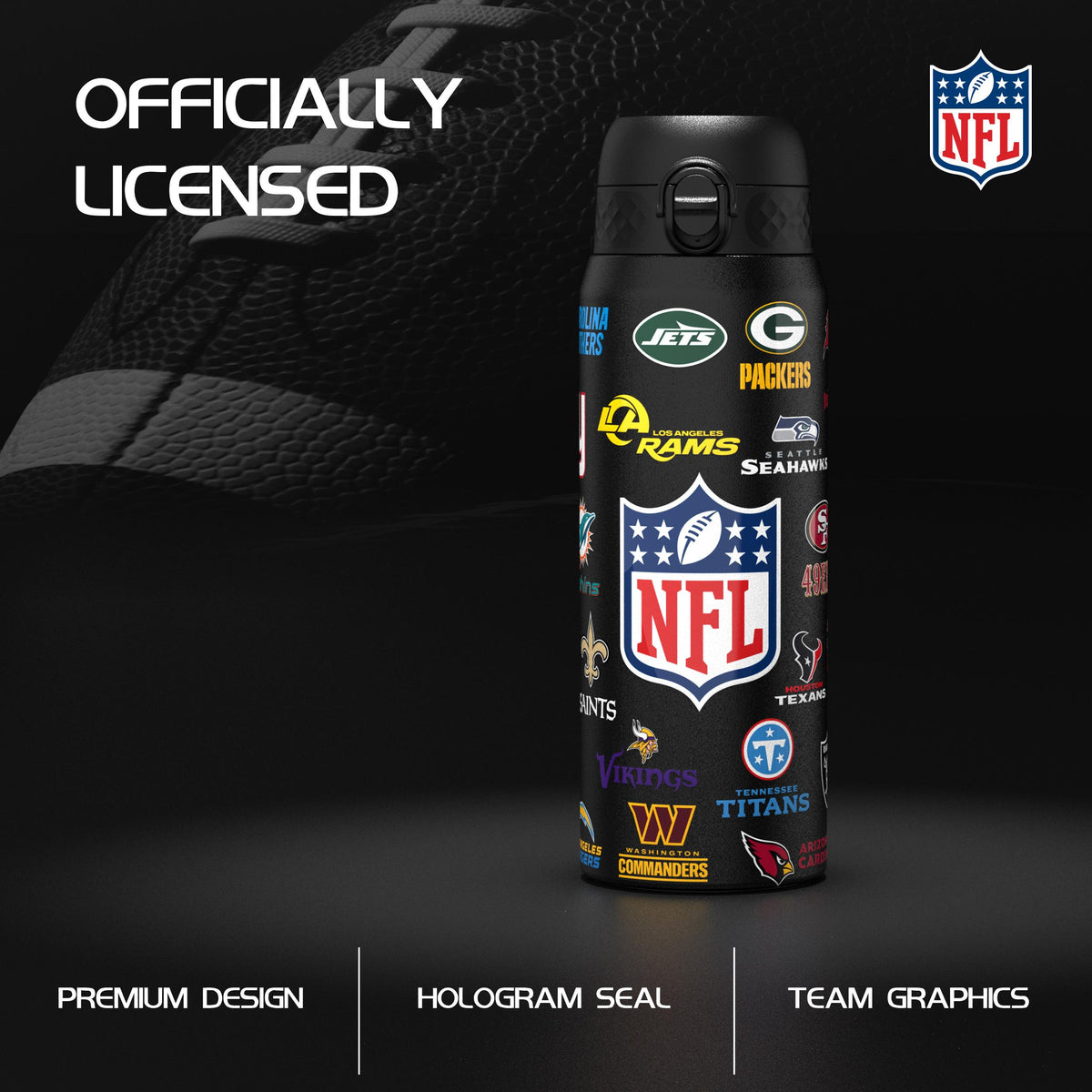 NFL x ION8, Inox isotherme, Série Logo, Multi-équipes, 750 ml