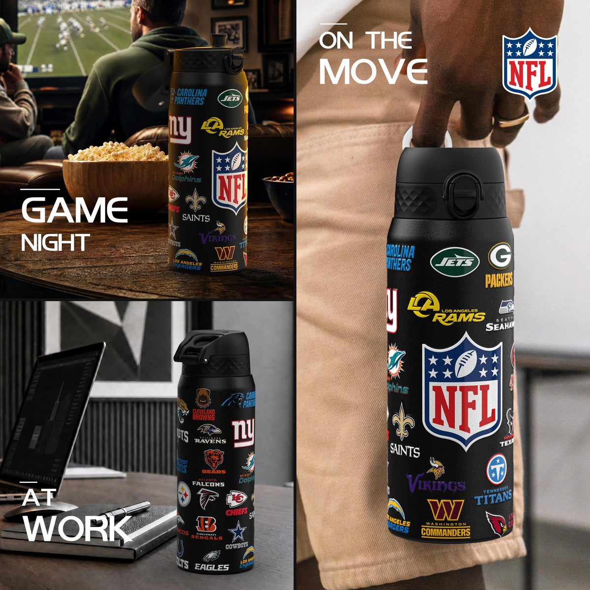 NFL x ION8, Inox isotherme, Série Logo, Multi-équipes, 750 ml