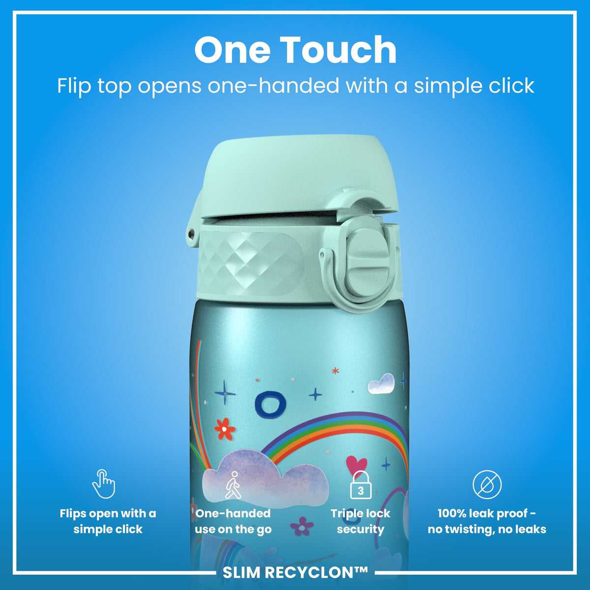 Gourde Recyclon, Licornes arc-en-ciel bleues, 500 ml