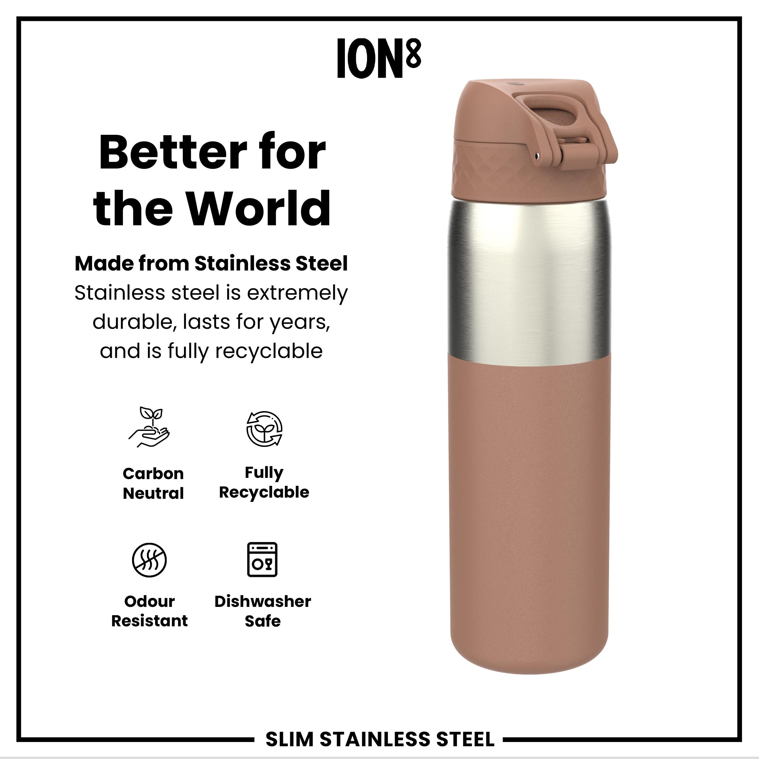 Leak Proof Slim Water Bottle, Stainless Steel, Mocha, 600ml (20oz) in Mocha Mousse