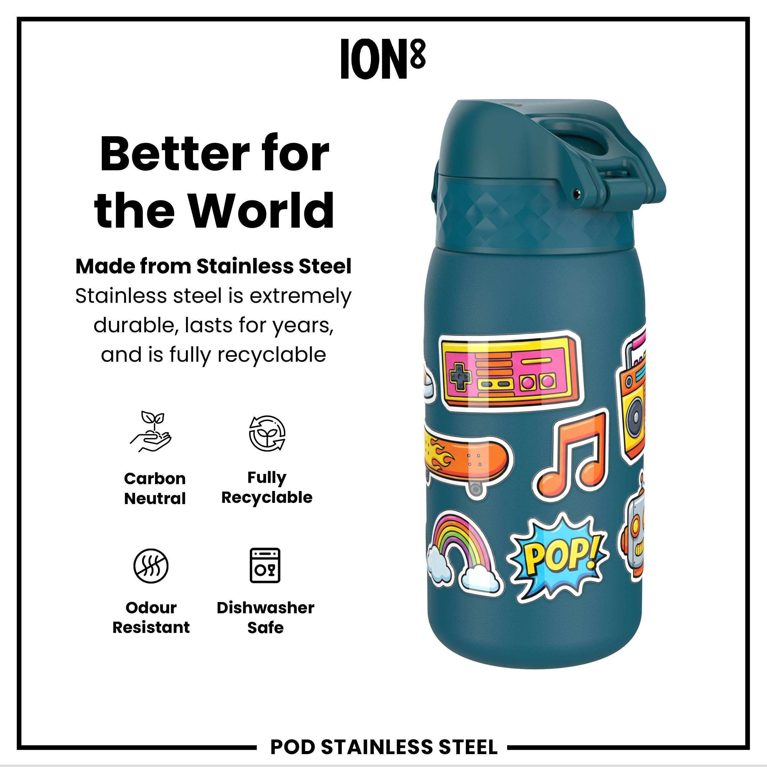 Leak Proof Water Bottle, Stainless Steel, Stickers, 400ml (13oz) — additional product photo