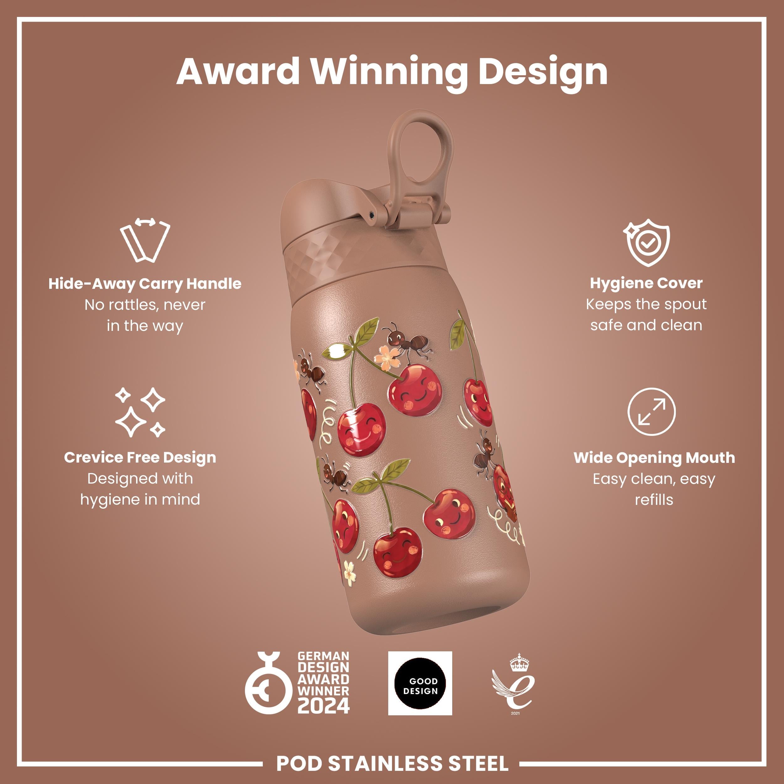 Leak Proof Water Bottle, Stainless Steel, Cherries, 400ml (13oz) — additional product photo