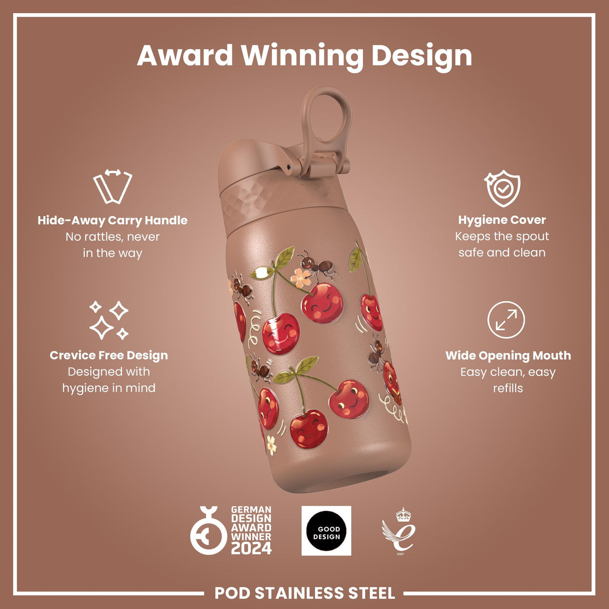 Gourde en inox, Cerises, 400 ml