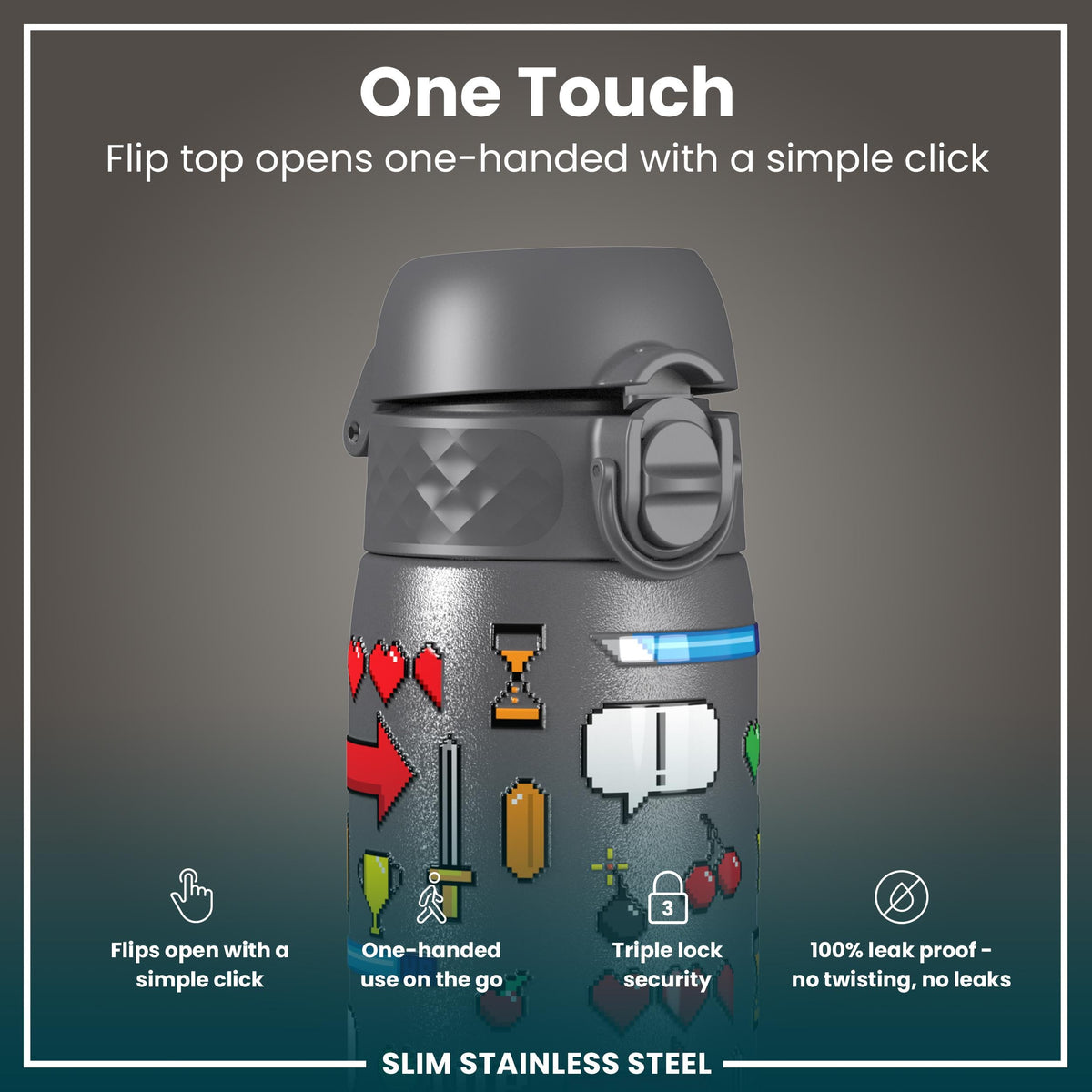 Gourde en inox, Gamer, Gris, 600 ml