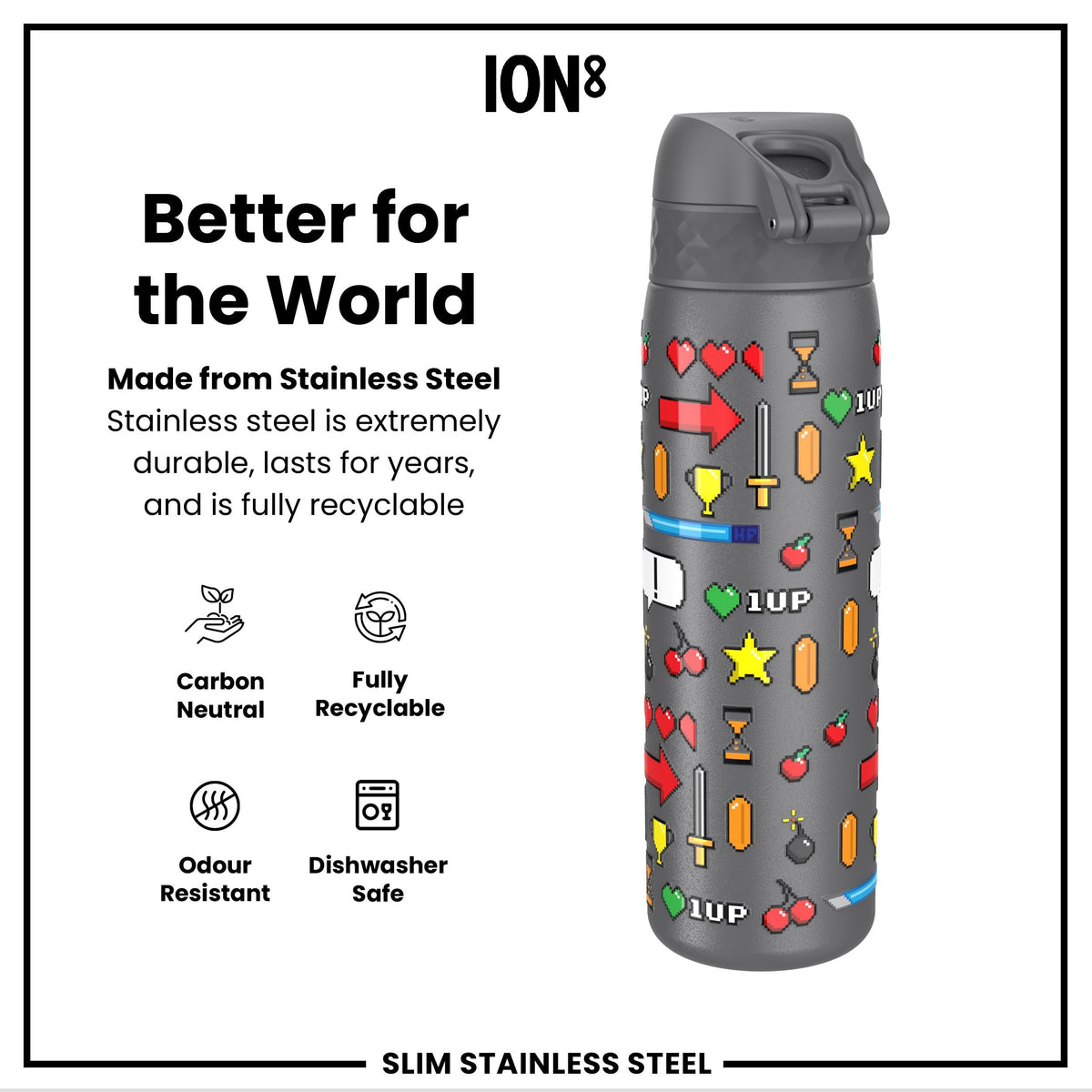 Gourde en inox, Gamer, Gris, 600 ml