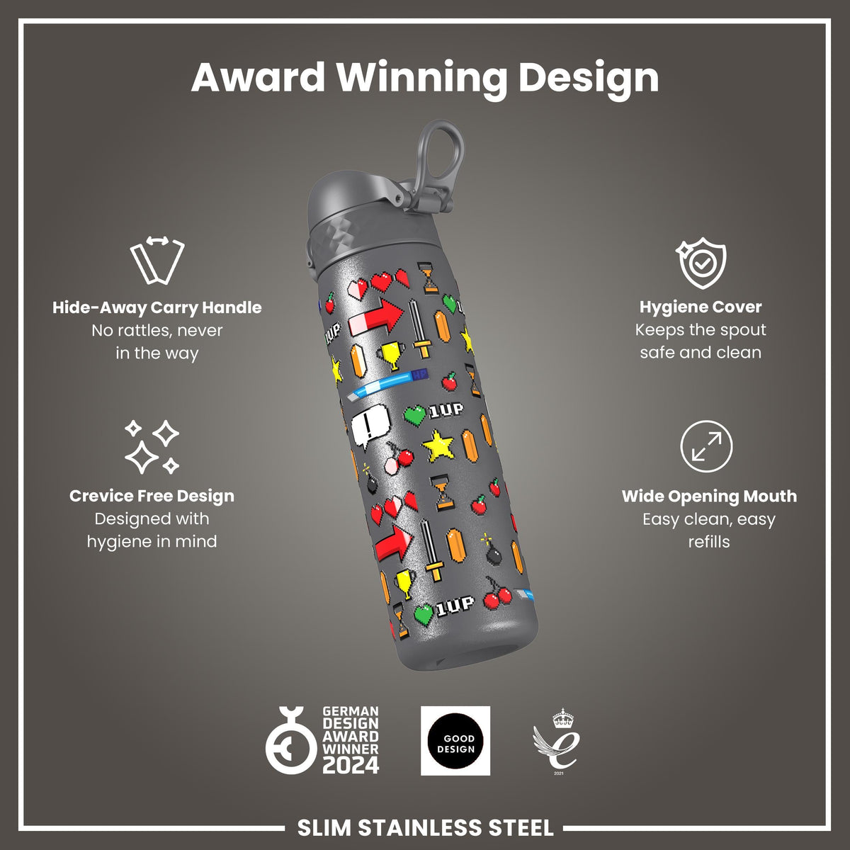 Gourde en inox, Gamer, Gris, 600 ml