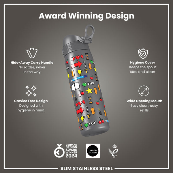 Gourde en inox, Gamer, Gris, 600 ml