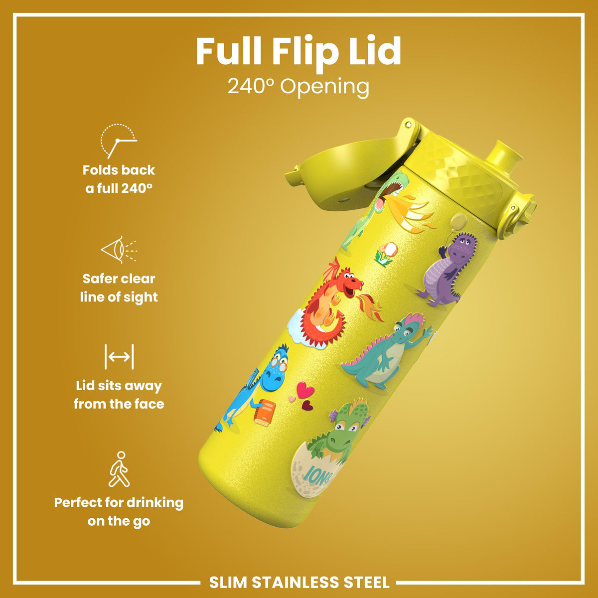 Gourde en inox, Dragons jaunes, 600 ml