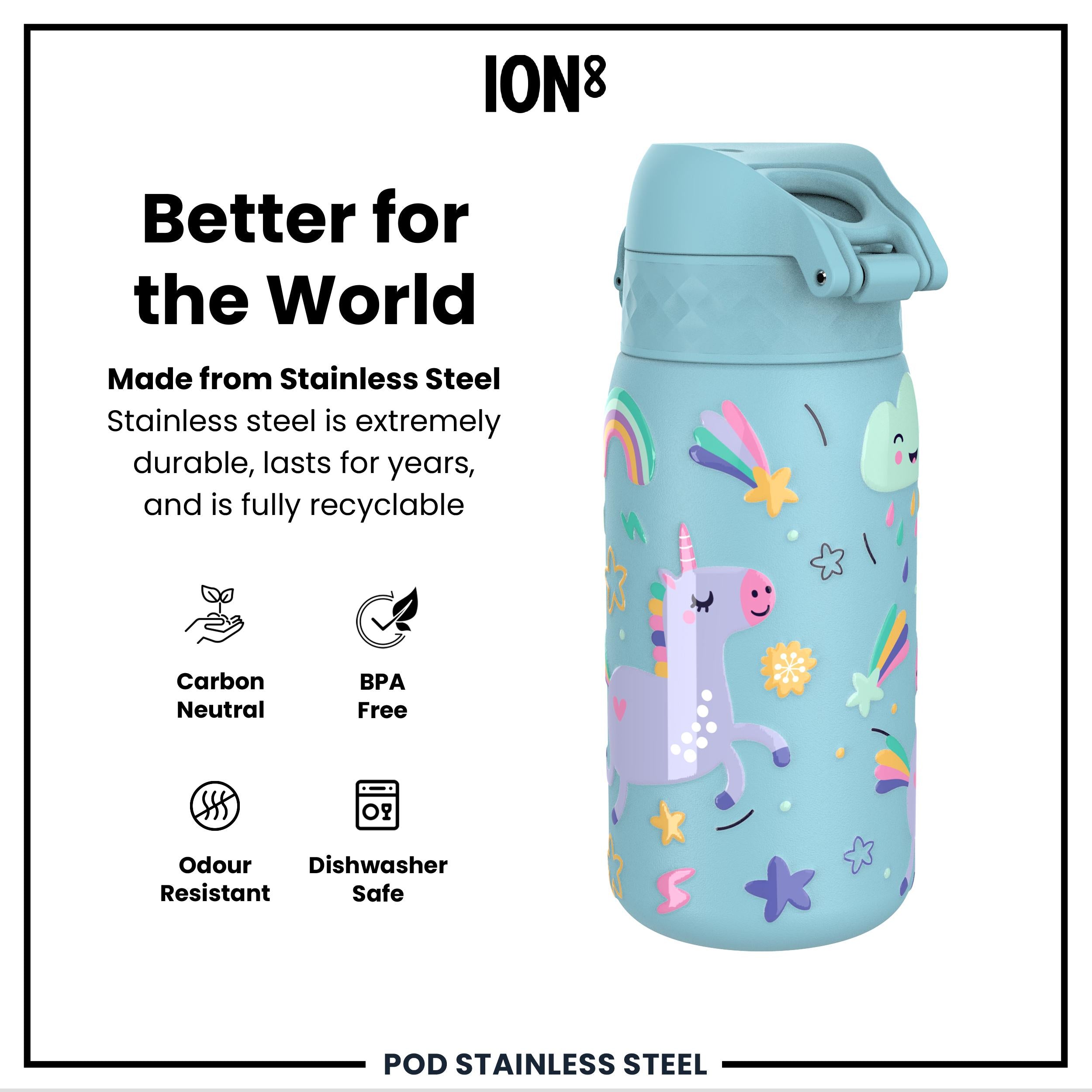 Leak Proof Thermal Steel Water Bottle, Insulated, Blue Unicorns, 320ml (11oz) — additional product photo
