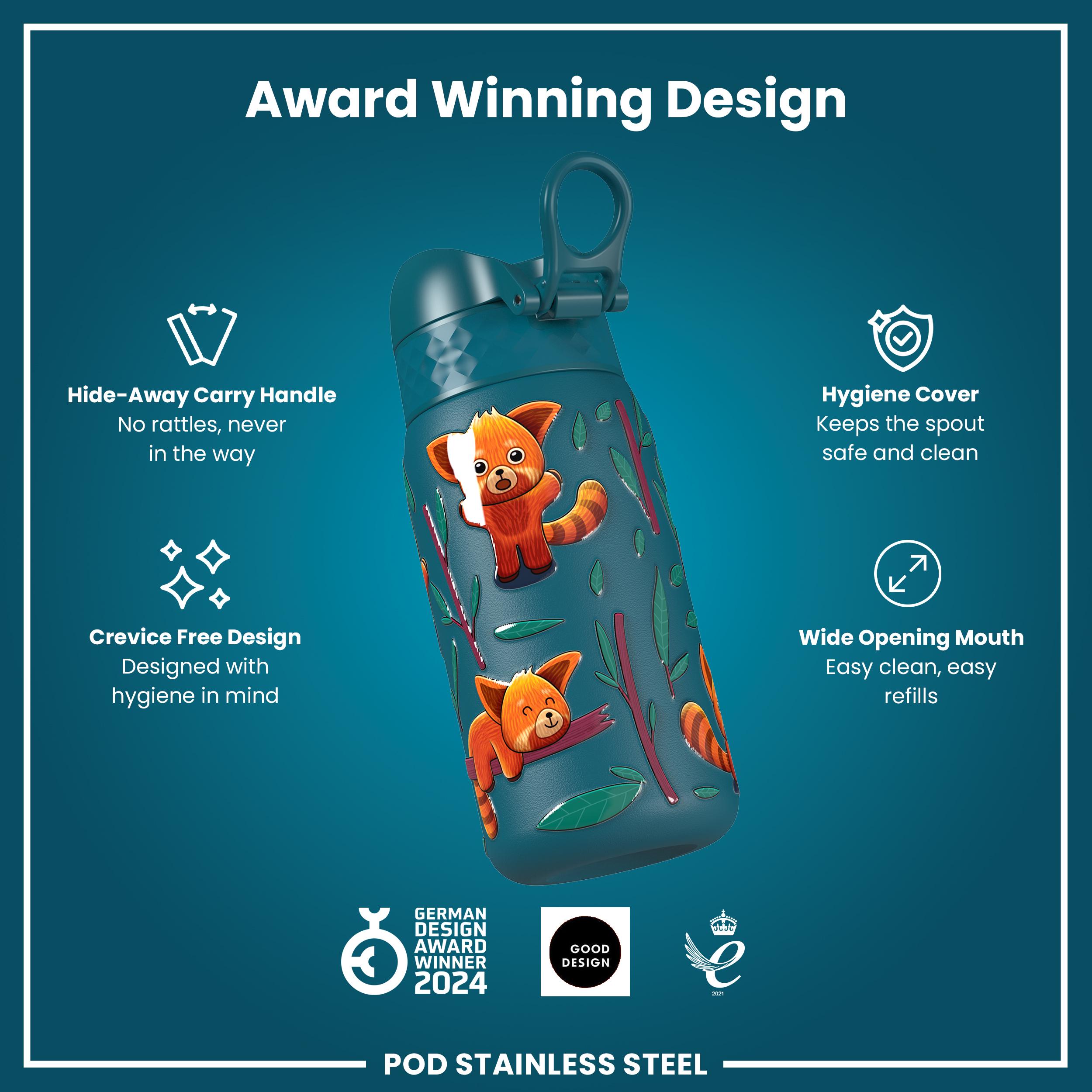 Leak Proof Thermal Steel Water Bottle, Insulated, Red Pandas, 320ml (11oz) — additional product photo