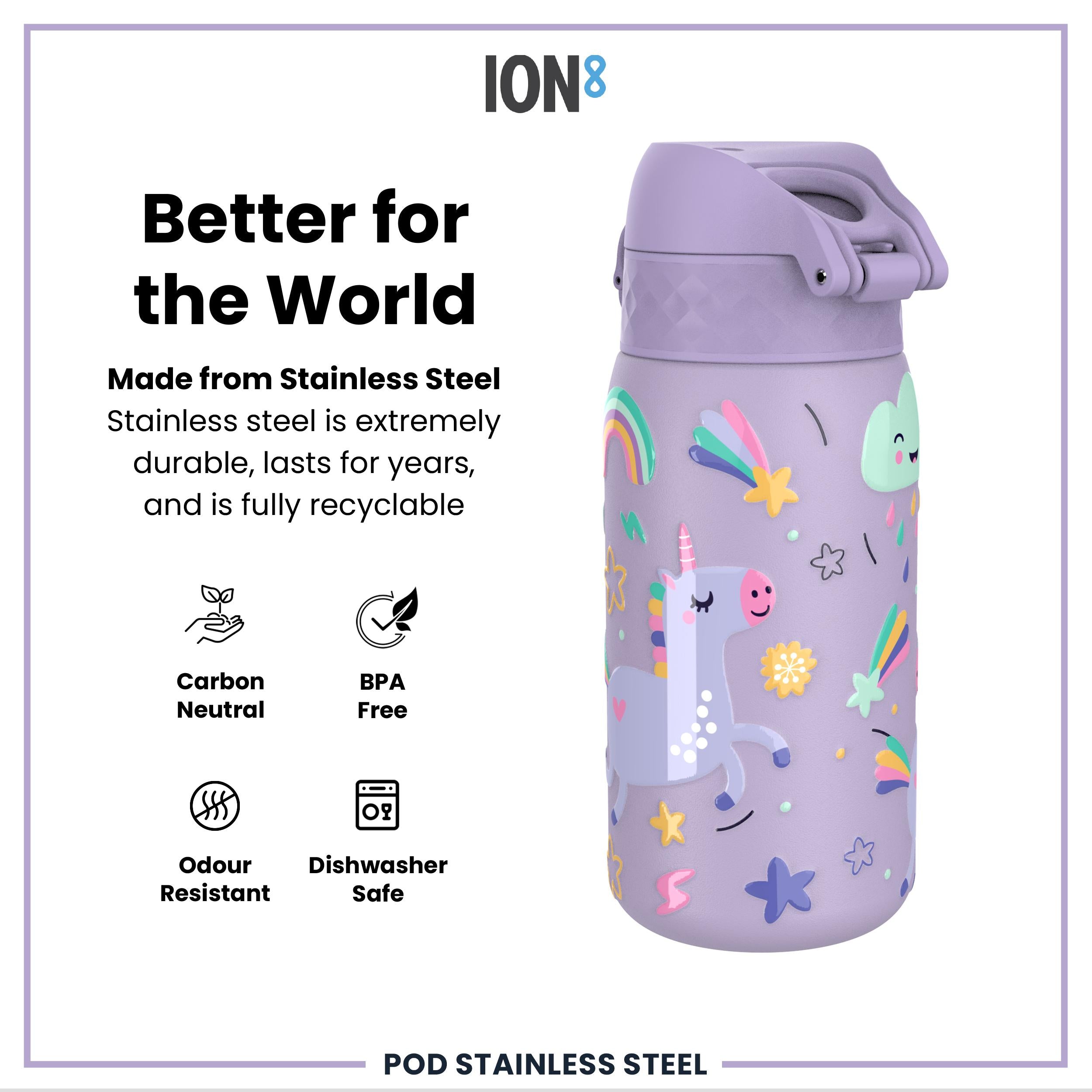 Leak Proof Thermal Steel Water Bottle, Insulated, Purple Unicorns, 320ml (11oz) — additional product photo