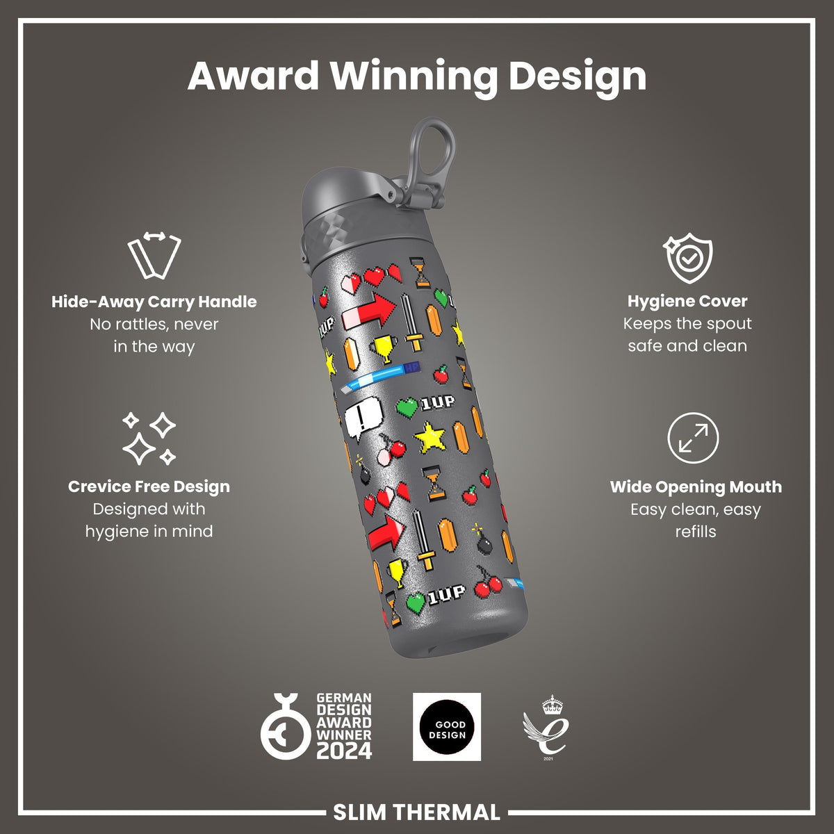 Gourde isotherme, Gamer, Gris, 500 ml