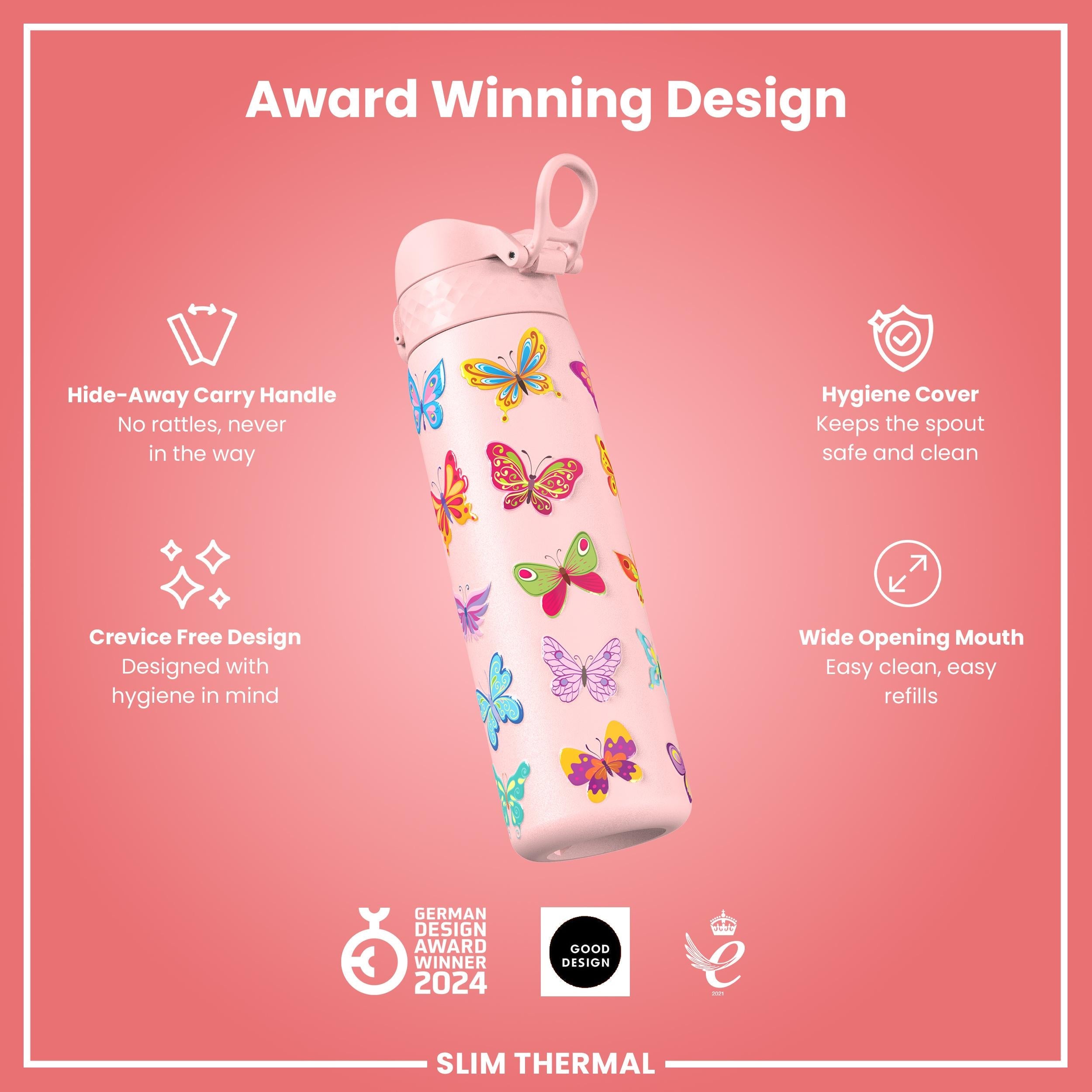 Gourde isotherme, Papillon rose, 500 ml
