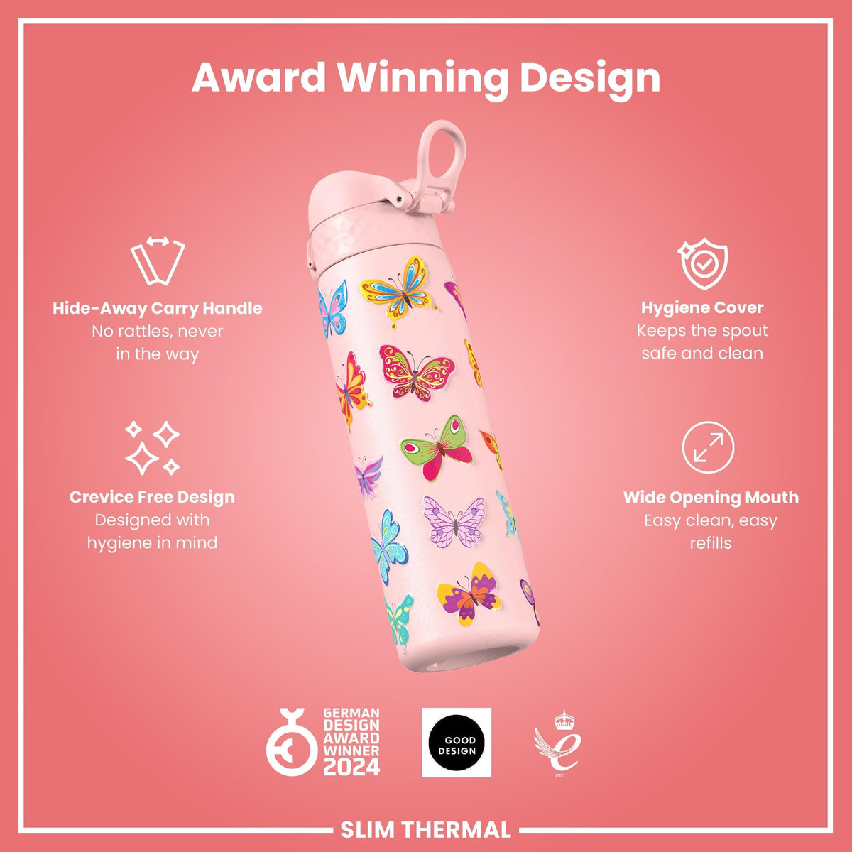 Gourde isotherme, Papillon rose, 500 ml