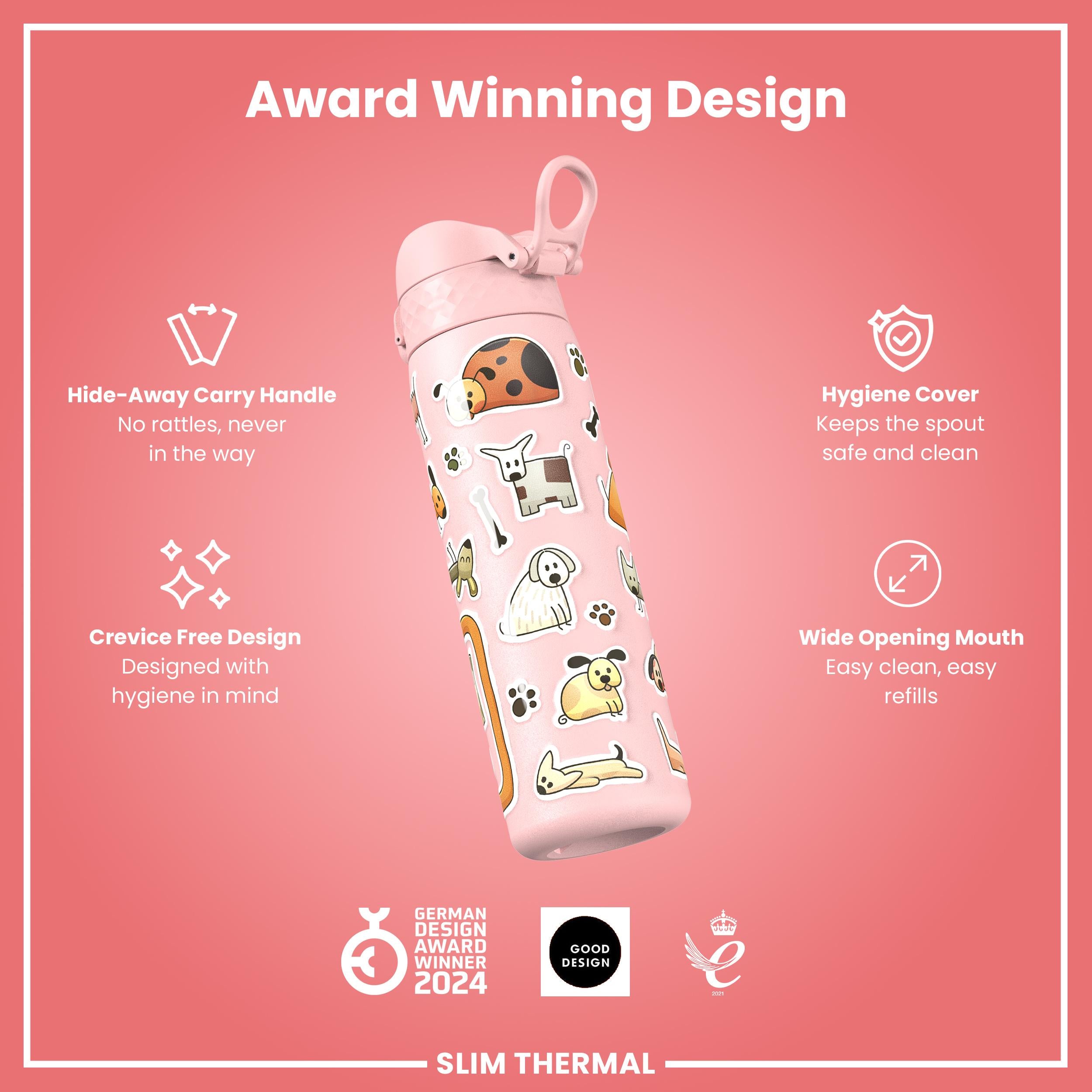 Leak Proof Slim Thermal Water Bottle, Insulated Steel, Dogs, 500ml (17oz) — additional product photo