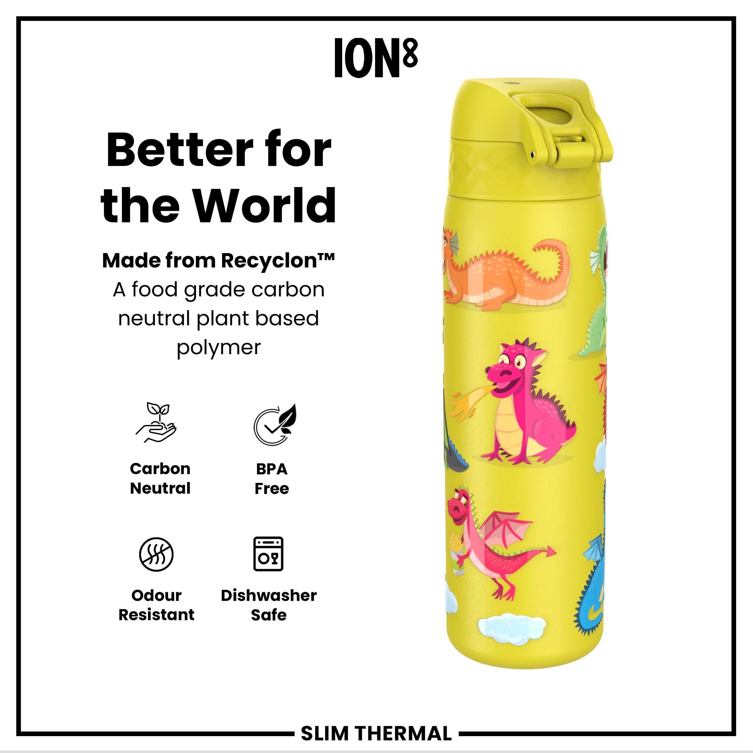 Leak Proof Slim Thermal Water Bottle, Insulated Steel, Yellow Dragons, 500ml (17oz) — additional product photo
