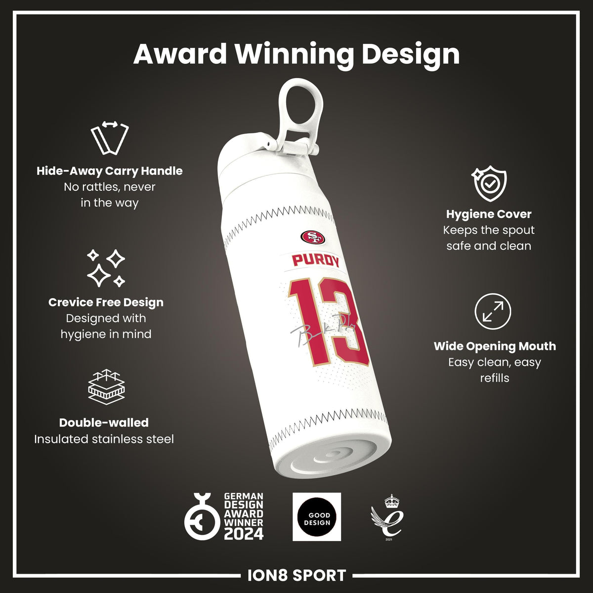 NFL x ION8, Inox isotherme, GameDay Series, Purdy 49ers, 750 ml
