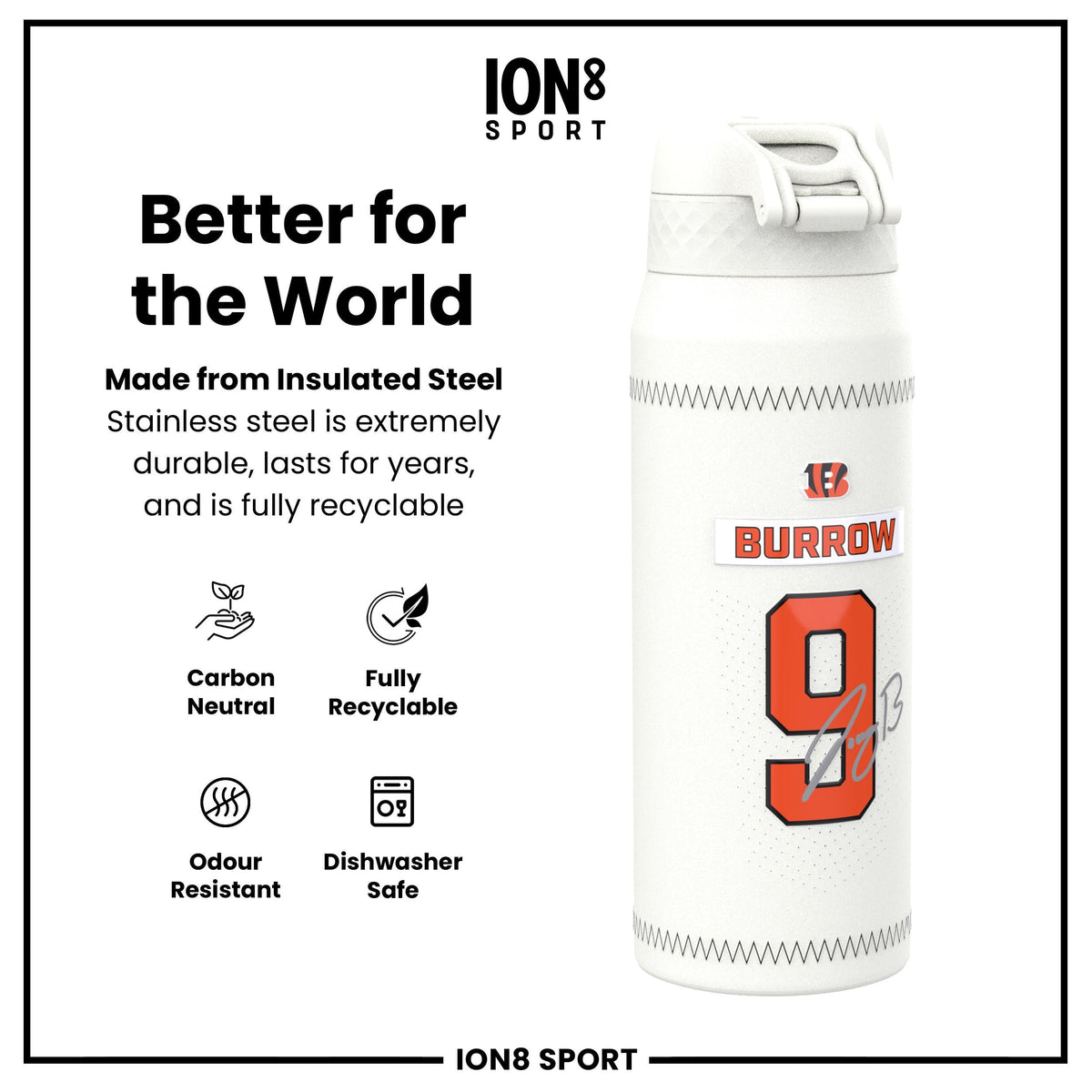 NFL x ION8, Inox isotherme, GameDay Series, Burrow Bengals, 750 ml