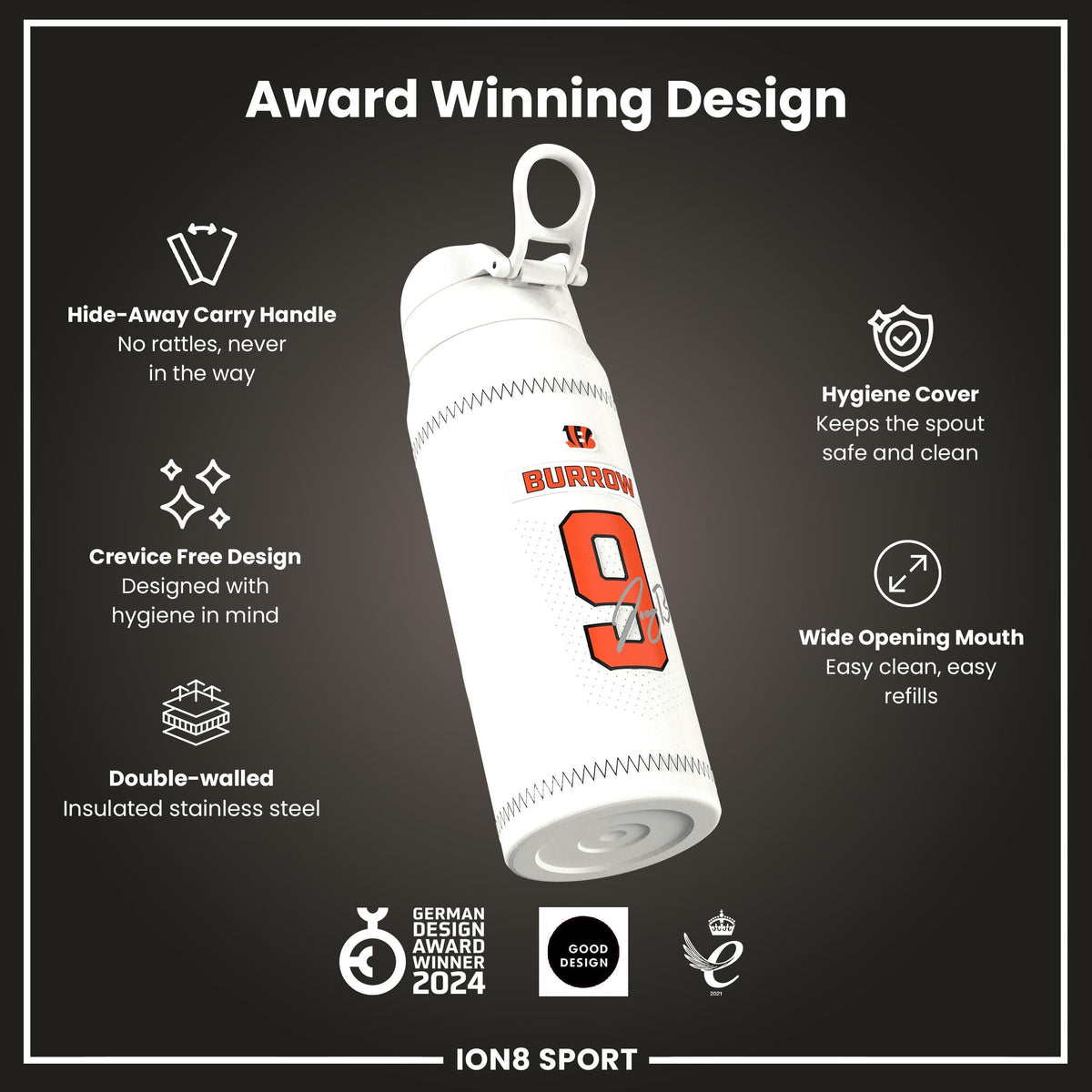 NFL x ION8, Inox isotherme, GameDay Series, Burrow Bengals, 750 ml