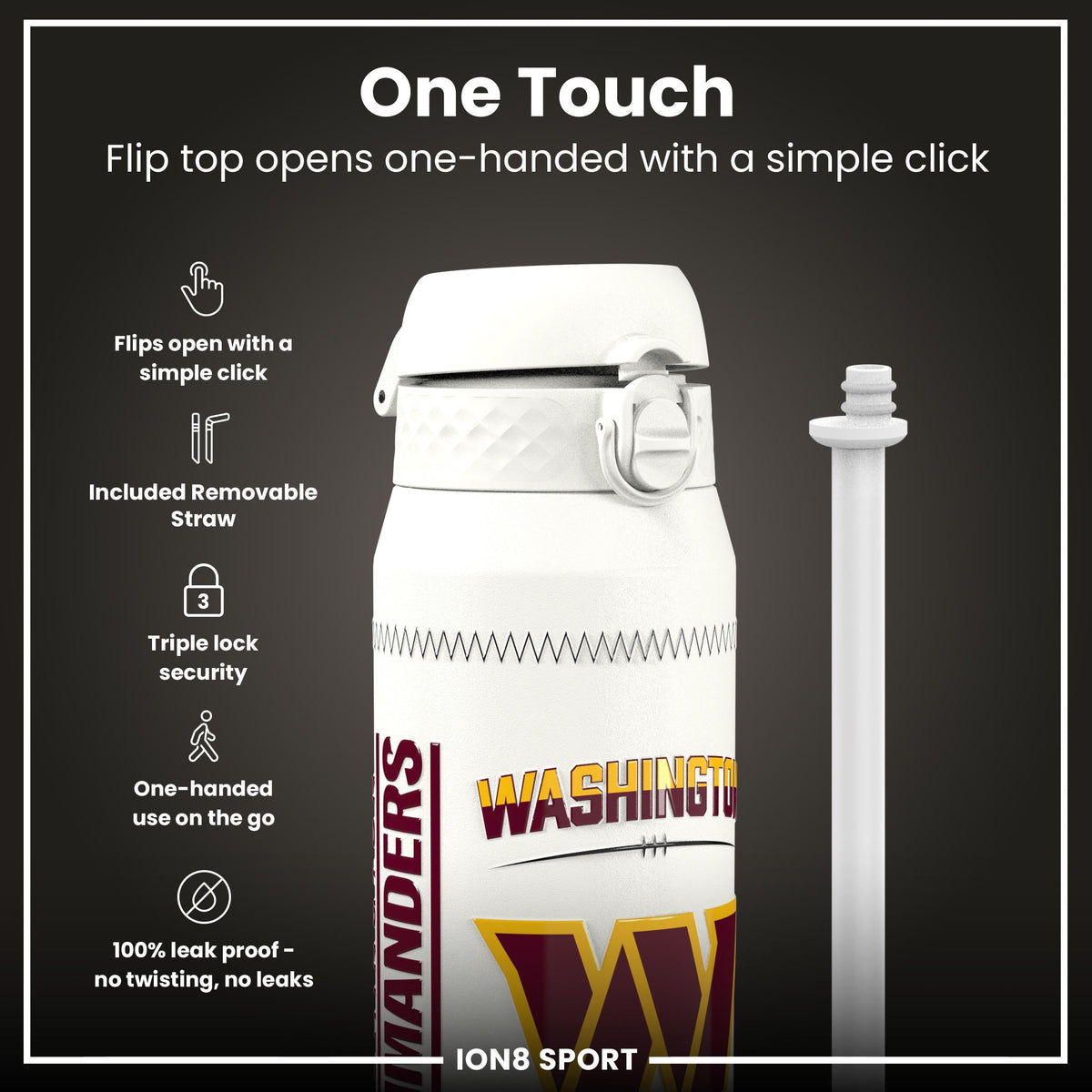 NFL x ION8, Inox isotherme, GameDay Series, Daniels Commanders, 750 ml